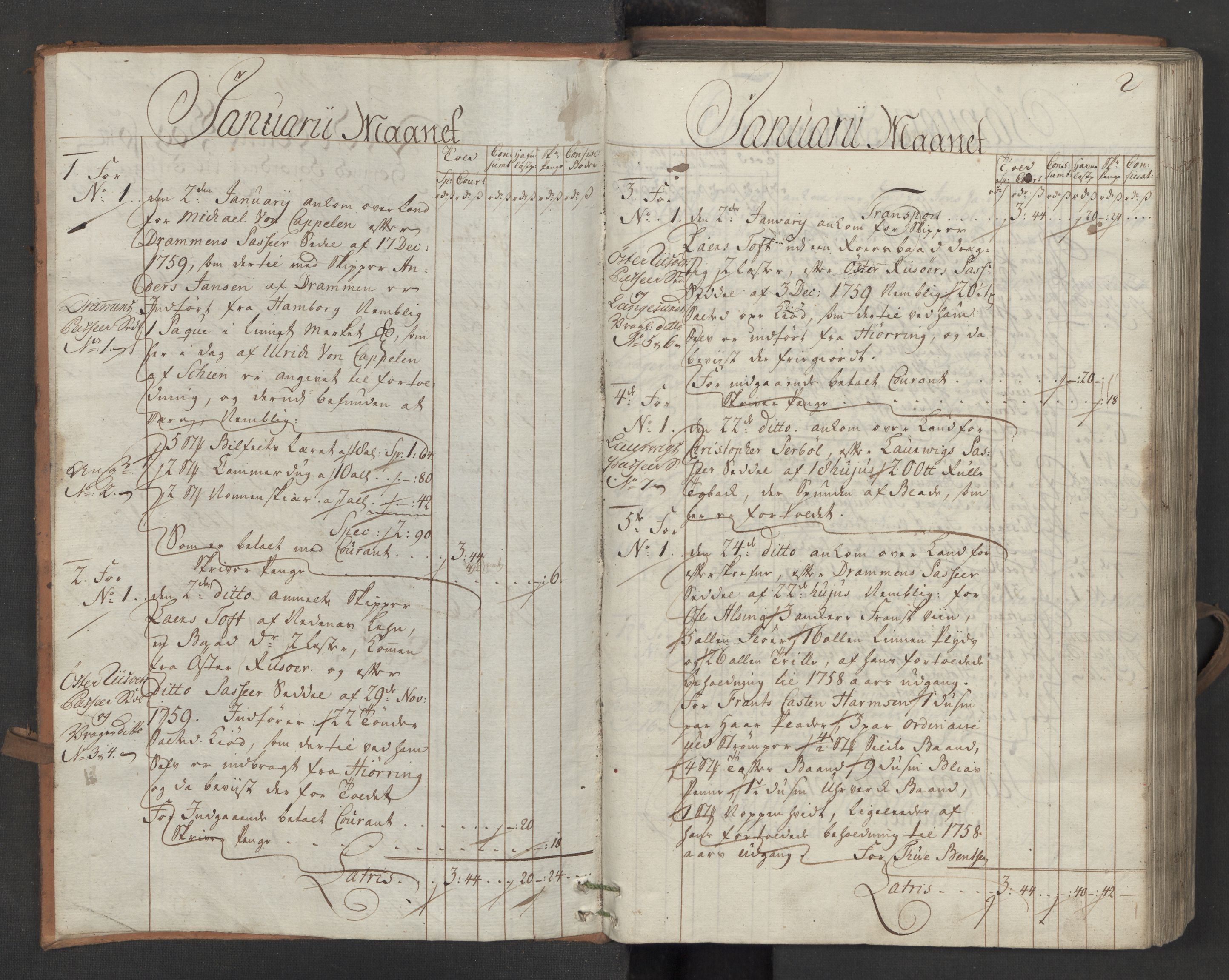 Generaltollkammeret, tollregnskaper, AV/RA-EA-5490/R12/L0040/0001: Tollregnskaper Langesund / Inngående hovedtollbok, 1760