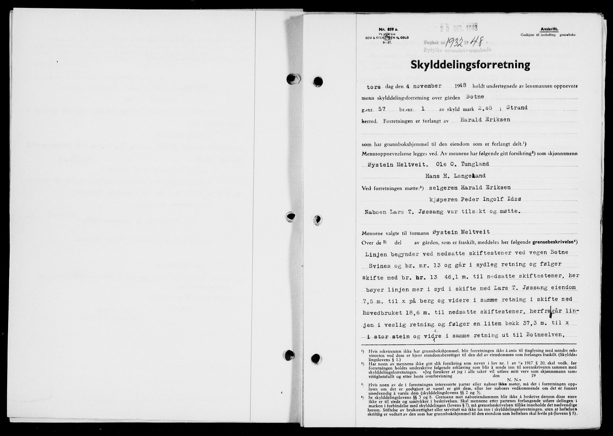Ryfylke tingrett, SAST/A-100055/001/II/IIB/L0104: Pantebok nr. 83, 1948-1949, Dagboknr: 1932/1948