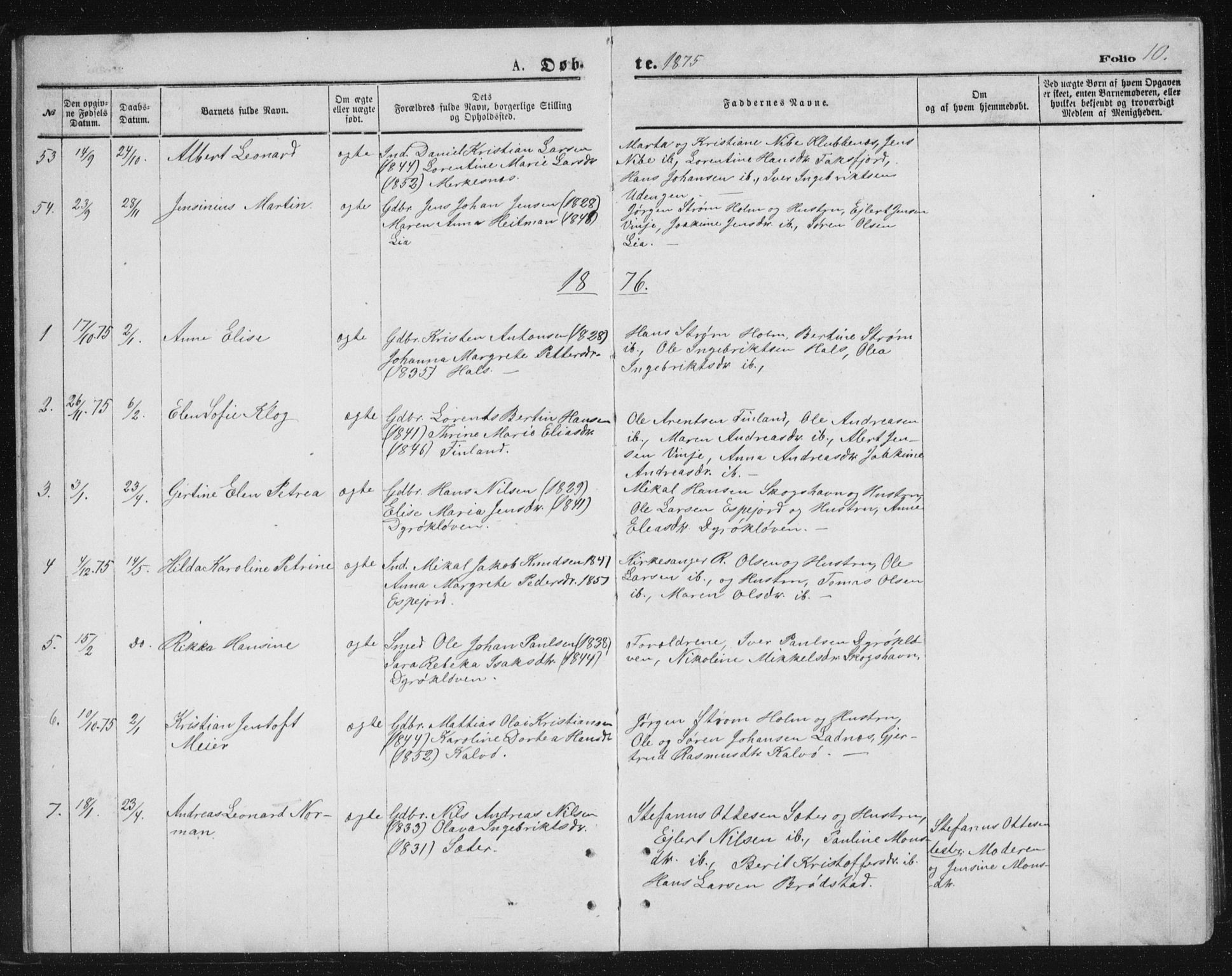 Tranøy sokneprestkontor, AV/SATØ-S-1313/I/Ia/Iab/L0013klokker: Klokkerbok nr. 13, 1874-1896, s. 10