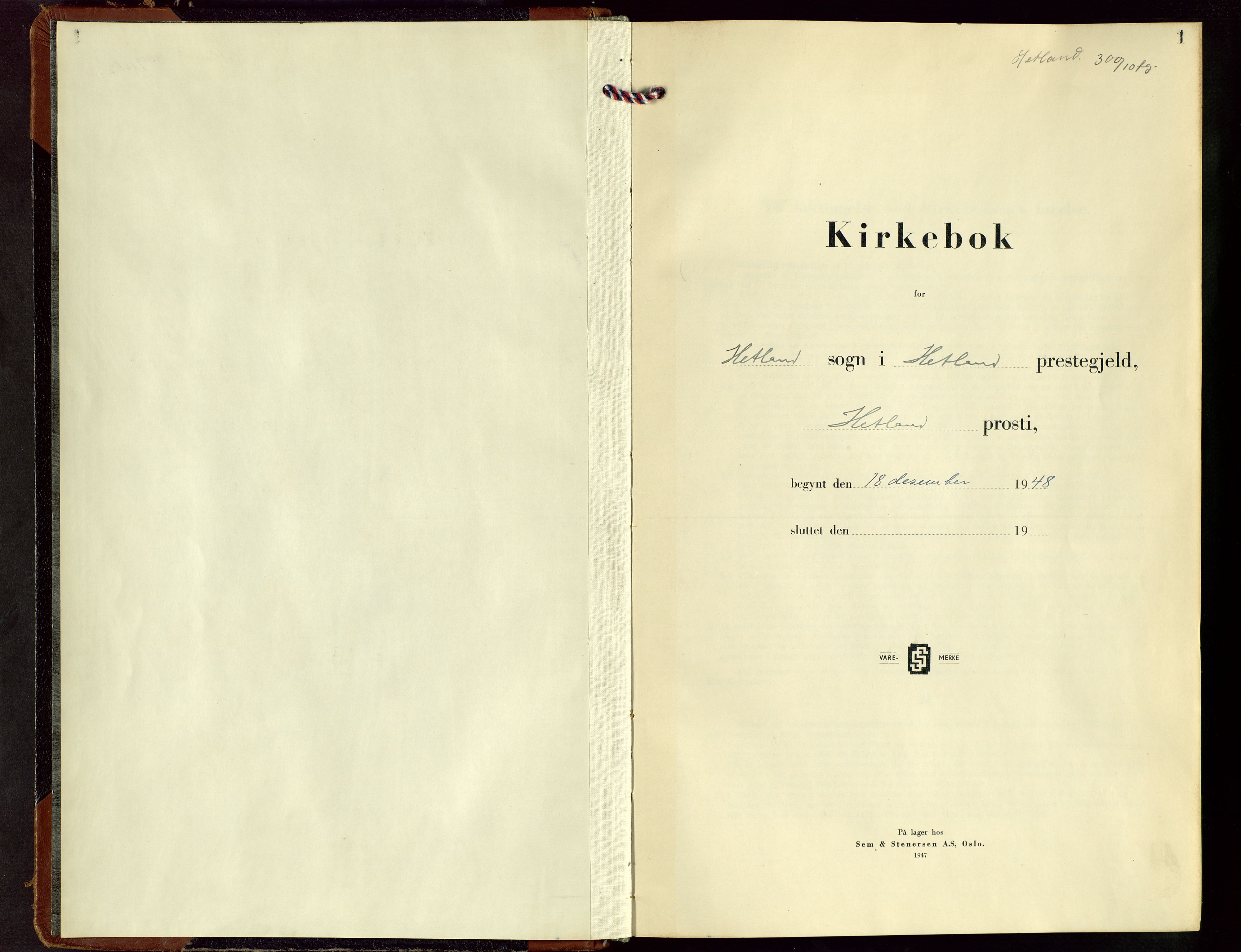 Hetland sokneprestkontor, SAST/A-101826/30/30BB/L0017: Klokkerbok nr. B 17, 1948-1961, s. 1