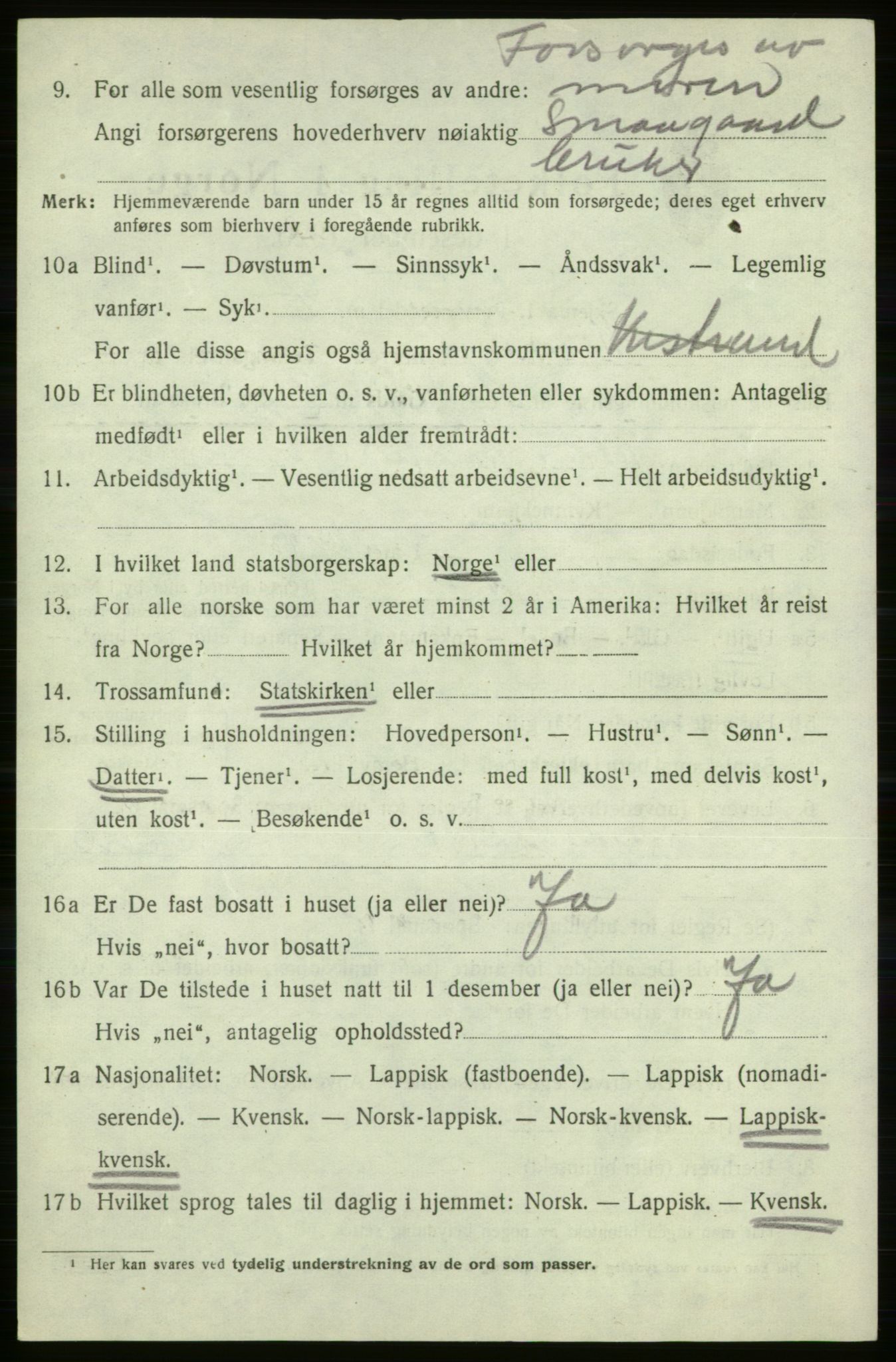 SATØ, Folketelling 1920 for 2020 Kistrand herred, 1920, s. 4419