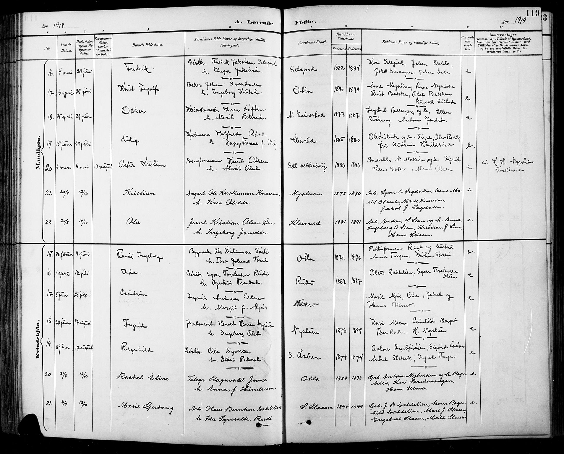 Sel prestekontor, AV/SAH-PREST-074/H/Ha/Hab/L0001: Klokkerbok nr. 1, 1894-1923, s. 119