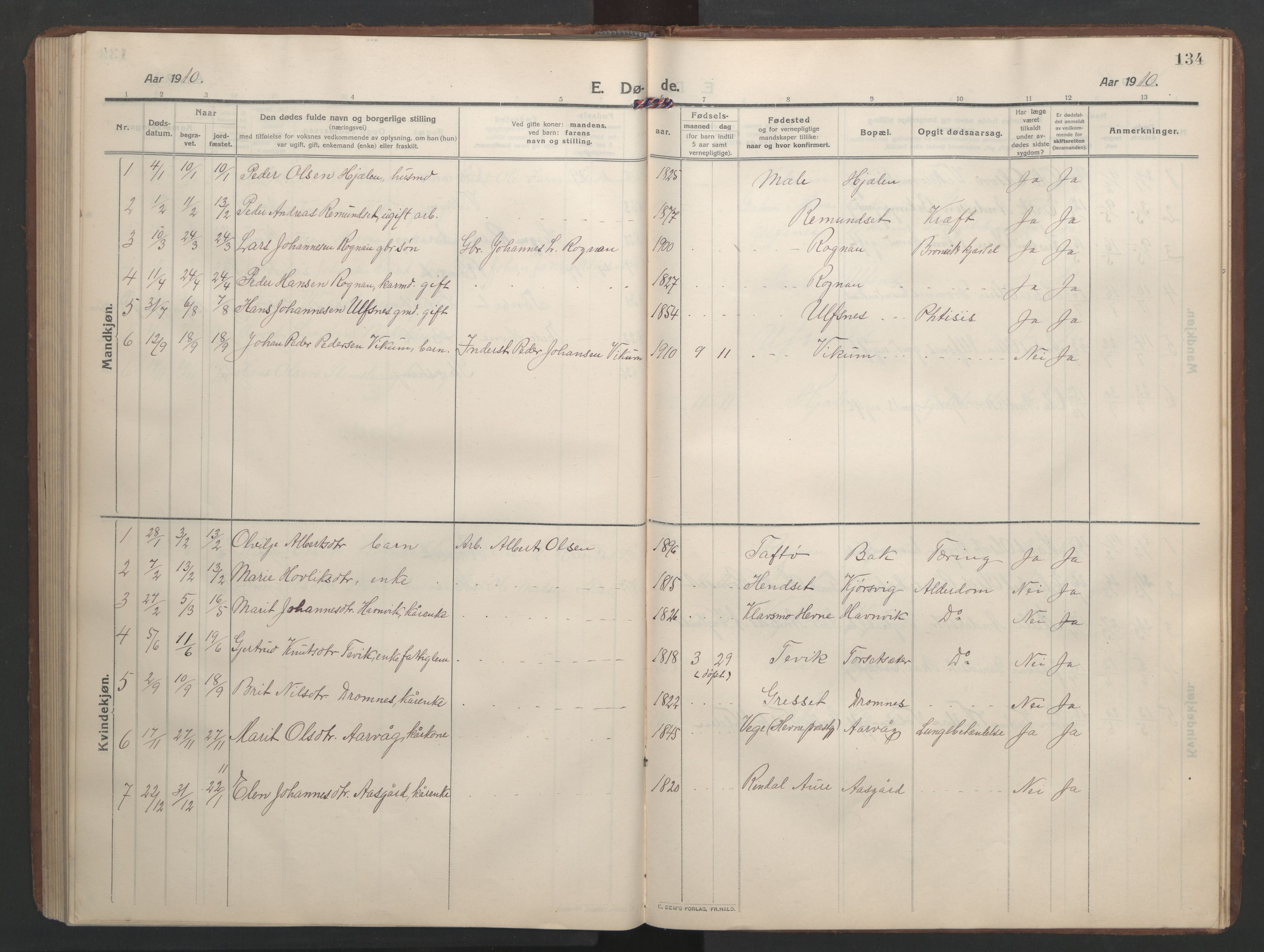 Ministerialprotokoller, klokkerbøker og fødselsregistre - Møre og Romsdal, AV/SAT-A-1454/579/L0919: Klokkerbok nr. 579C01, 1909-1957, s. 134