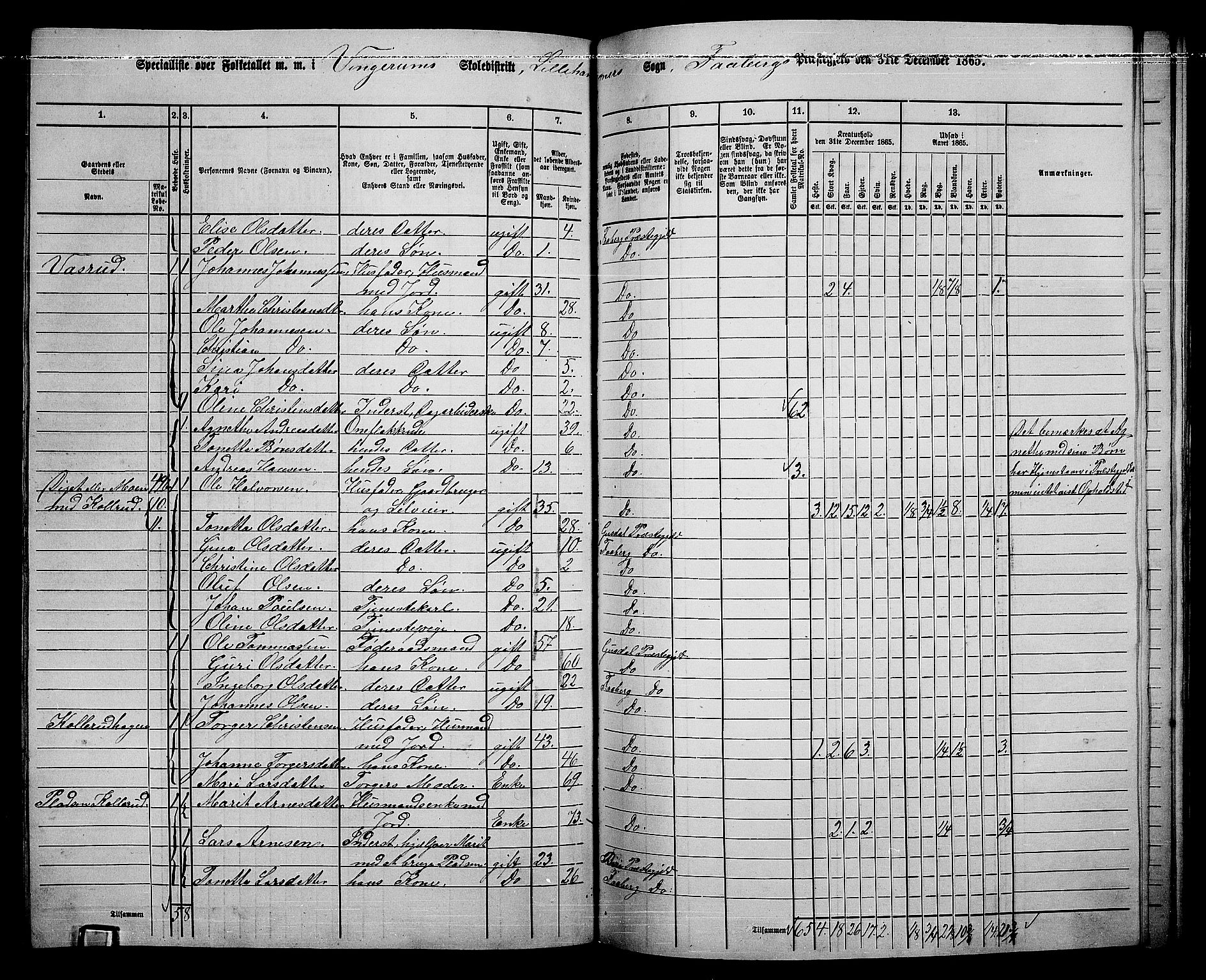 RA, Folketelling 1865 for 0524L Fåberg prestegjeld, Fåberg sokn og Lillehammer landsokn, 1865, s. 178