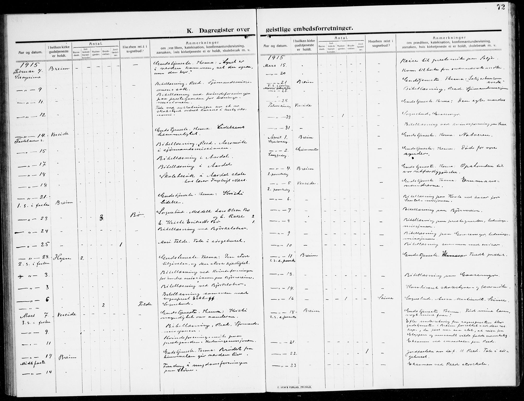 Gloppen sokneprestembete, AV/SAB-A-80101/H/Hac/L0004: Residerende kapellans bok nr. A 4, 1909-1923, s. 72