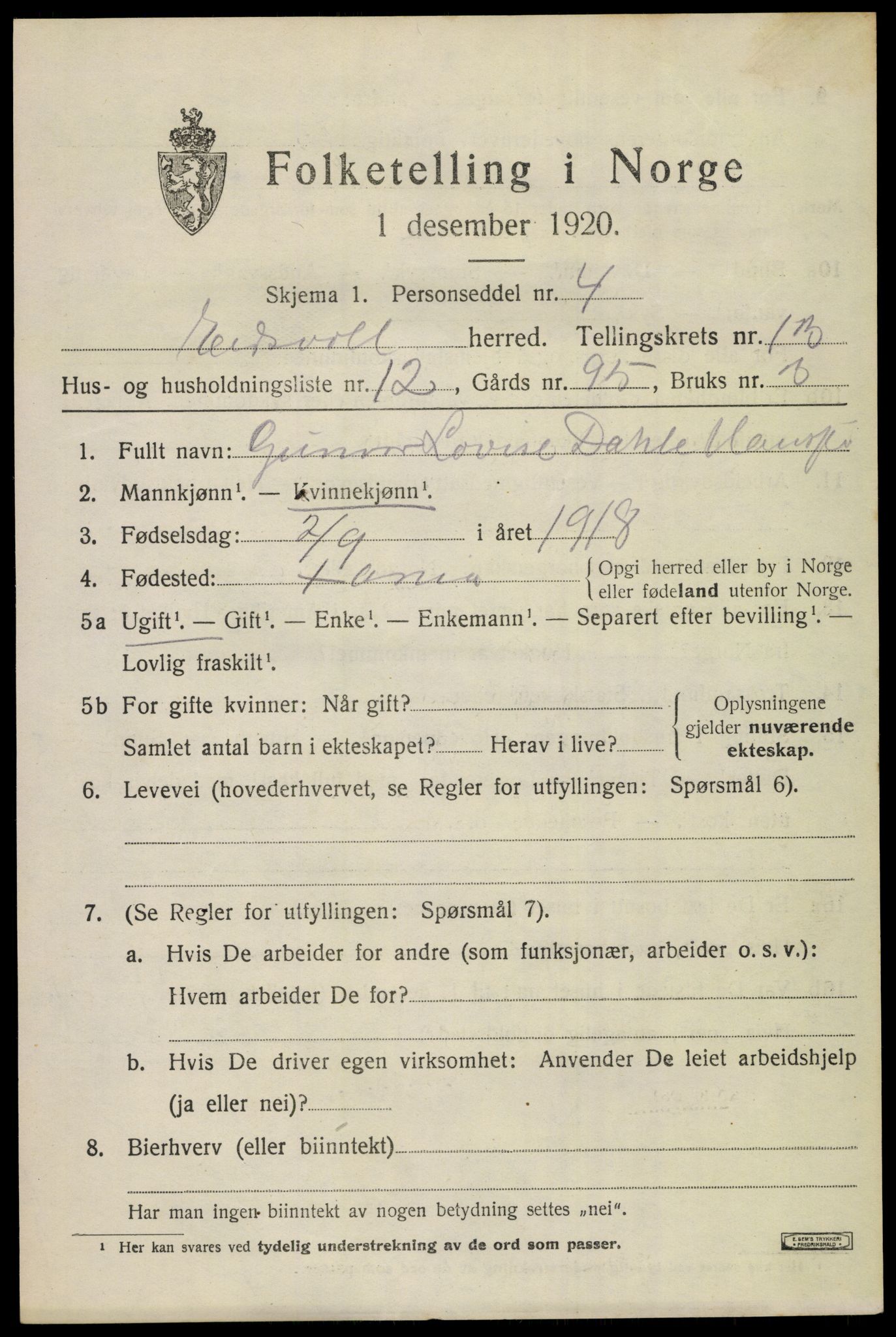 SAO, Folketelling 1920 for 0237 Eidsvoll herred, 1920, s. 20101