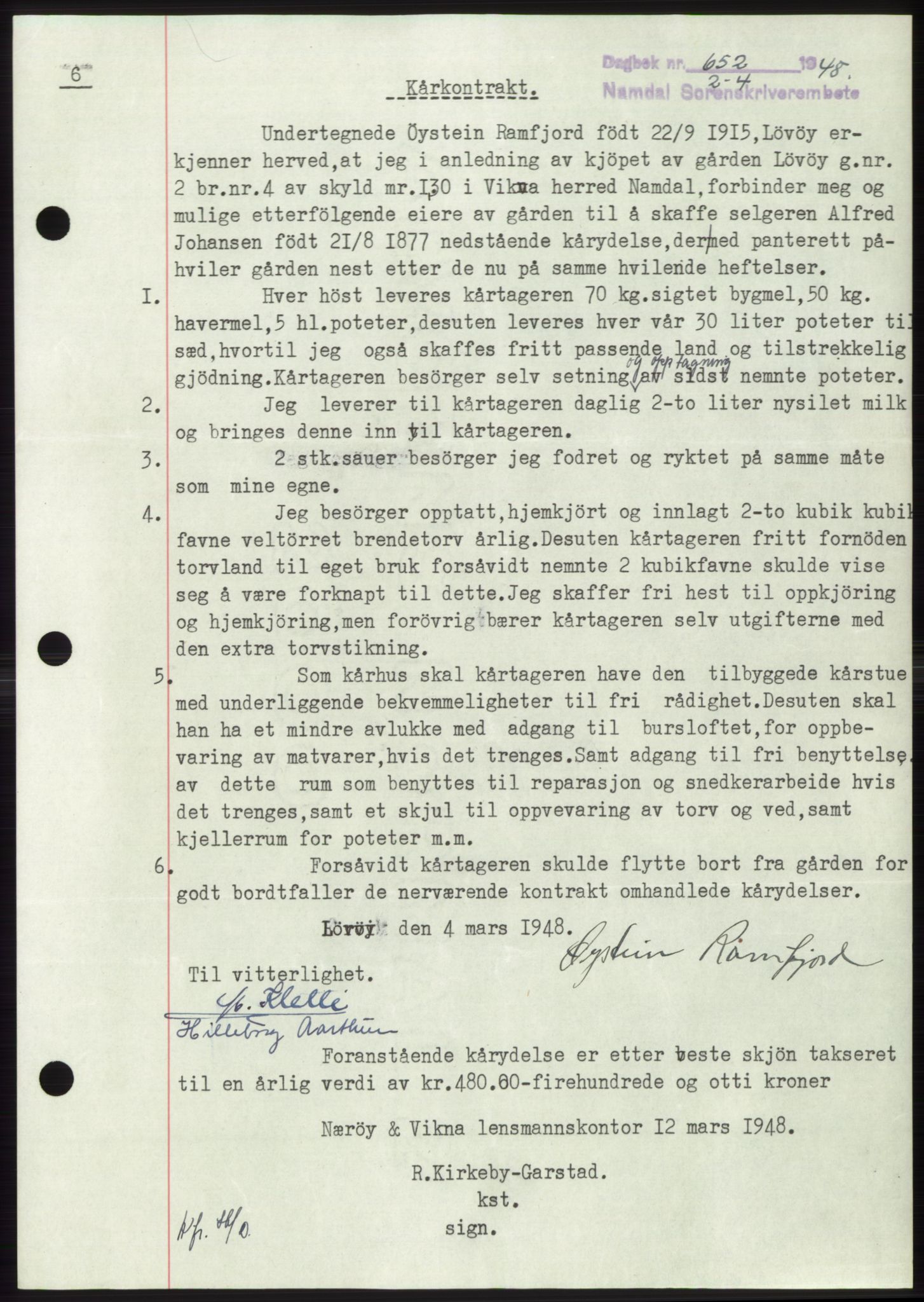 Namdal sorenskriveri, SAT/A-4133/1/2/2C: Pantebok nr. -, 1947-1948, Dagboknr: 652/1948