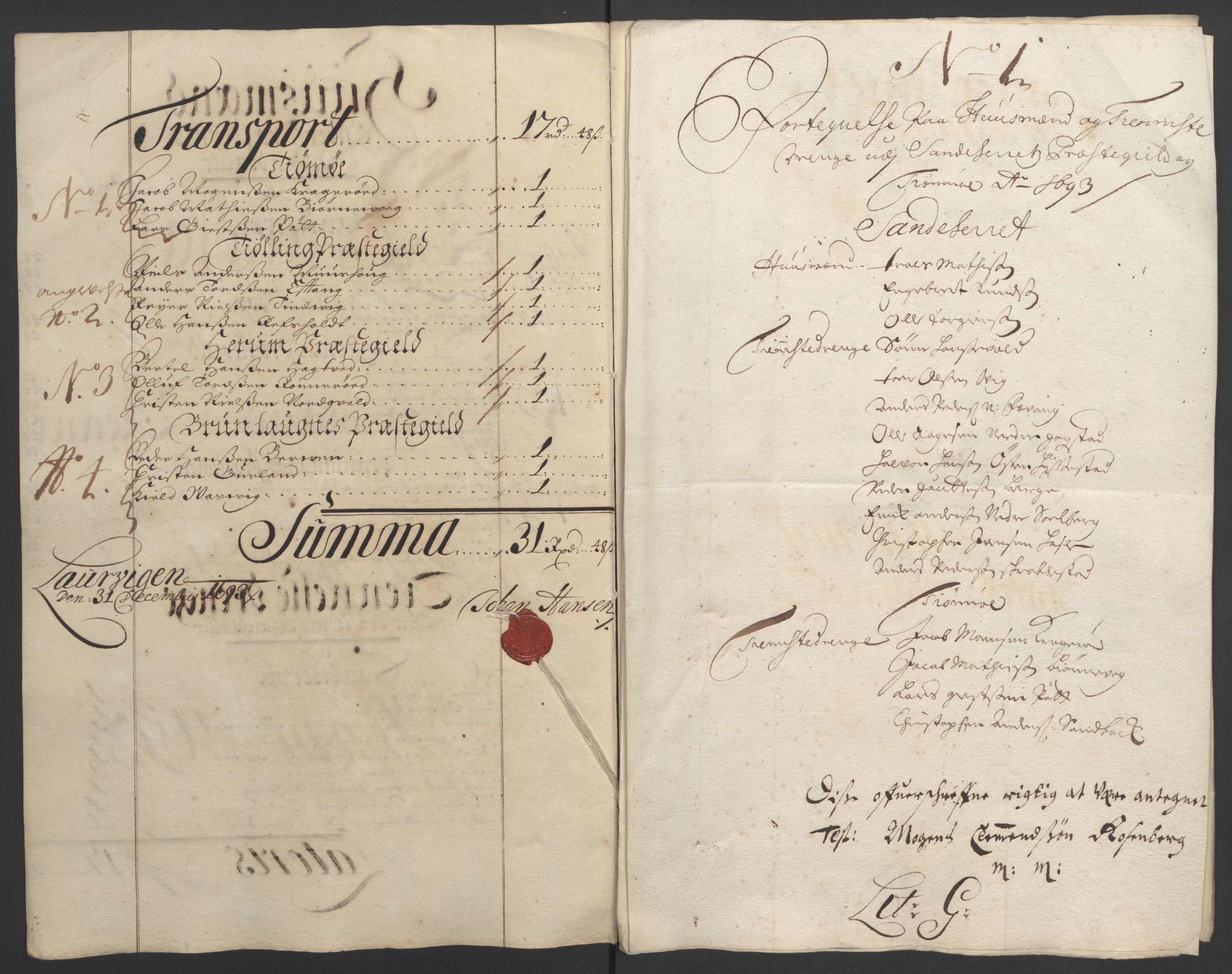 Rentekammeret inntil 1814, Reviderte regnskaper, Fogderegnskap, RA/EA-4092/R33/L1974: Fogderegnskap Larvik grevskap, 1693-1695, s. 56