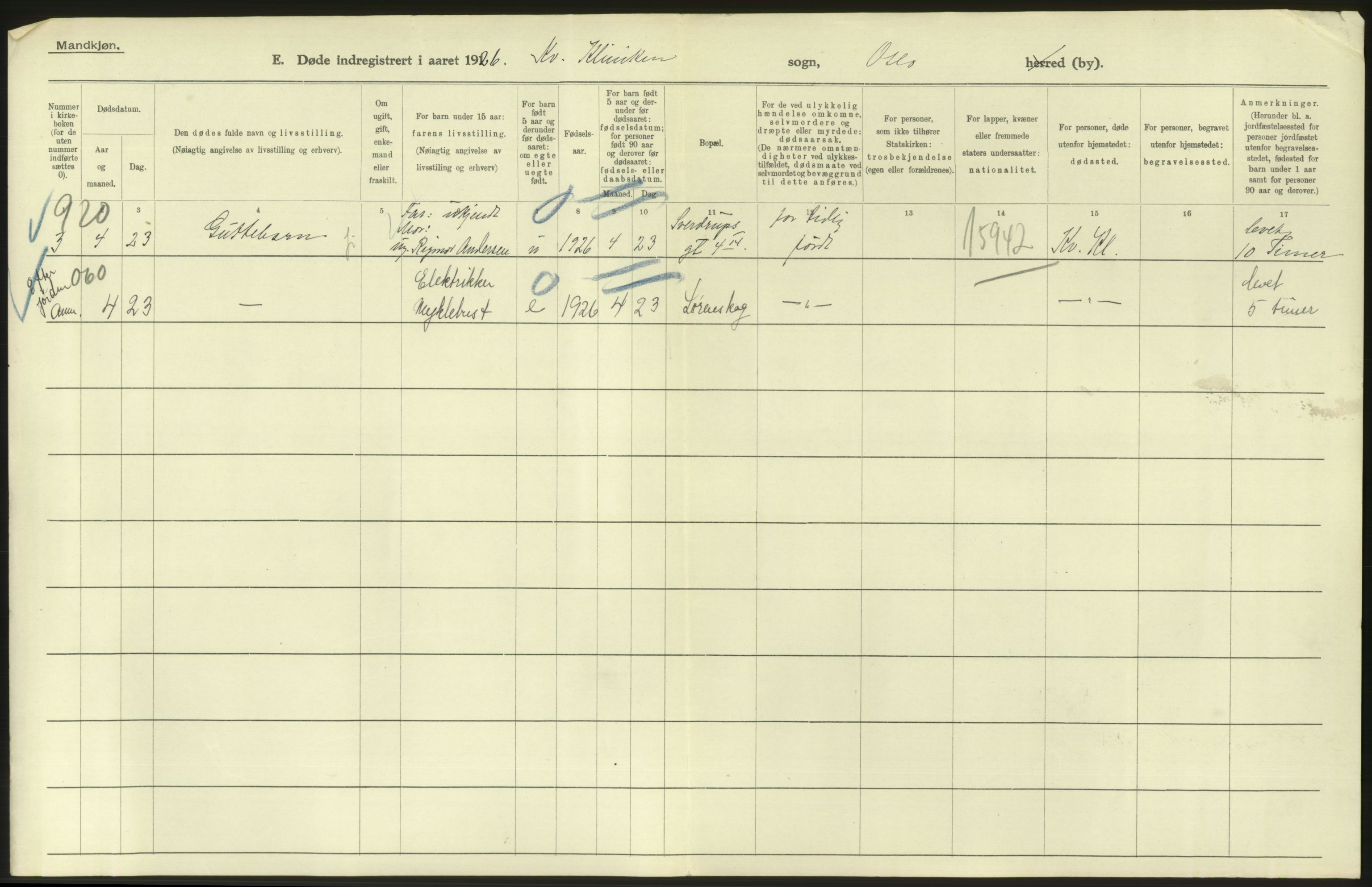 Statistisk sentralbyrå, Sosiodemografiske emner, Befolkning, AV/RA-S-2228/D/Df/Dfc/Dfcf/L0009: Oslo: Døde menn, 1926, s. 610