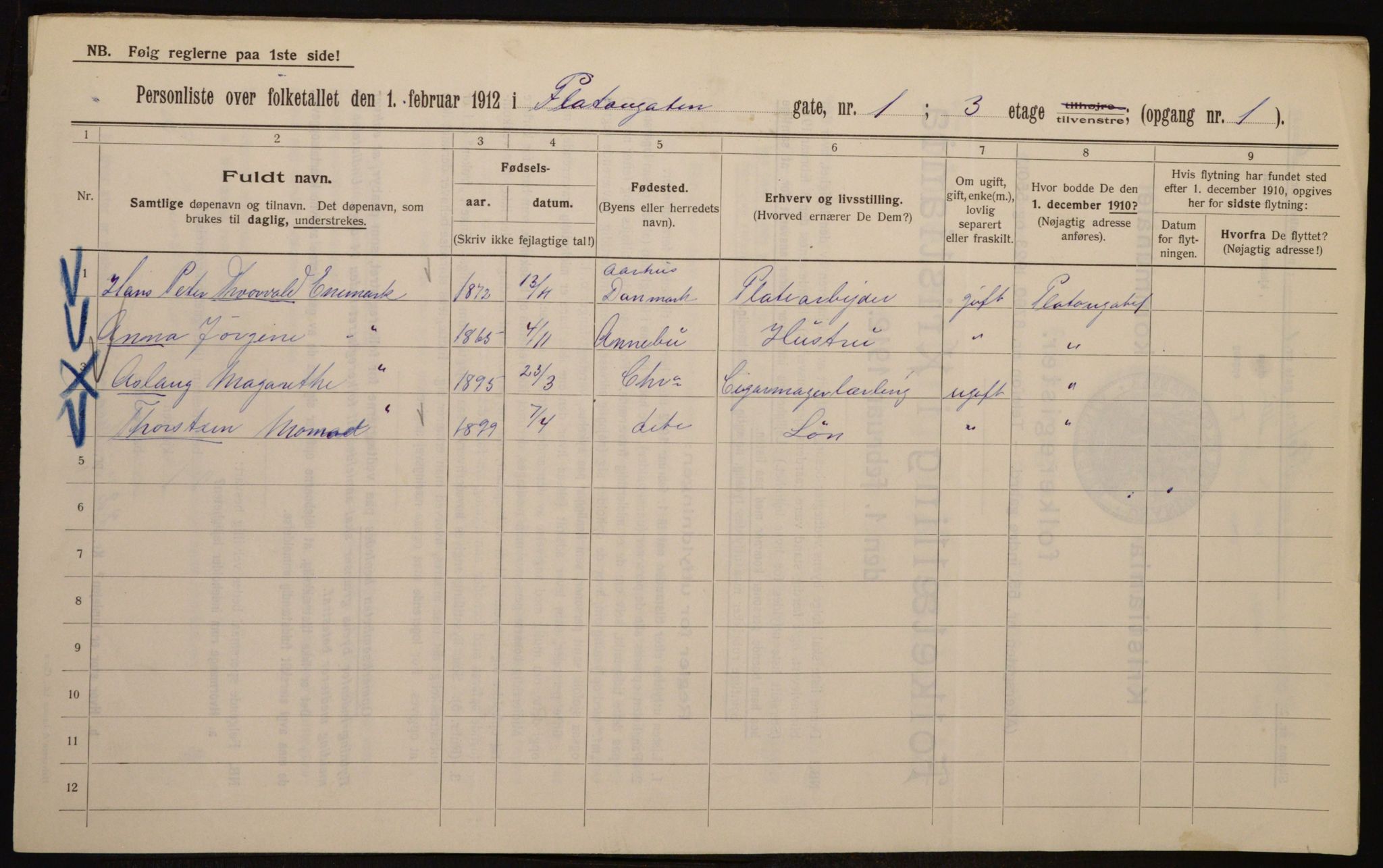 OBA, Kommunal folketelling 1.2.1912 for Kristiania, 1912, s. 80734