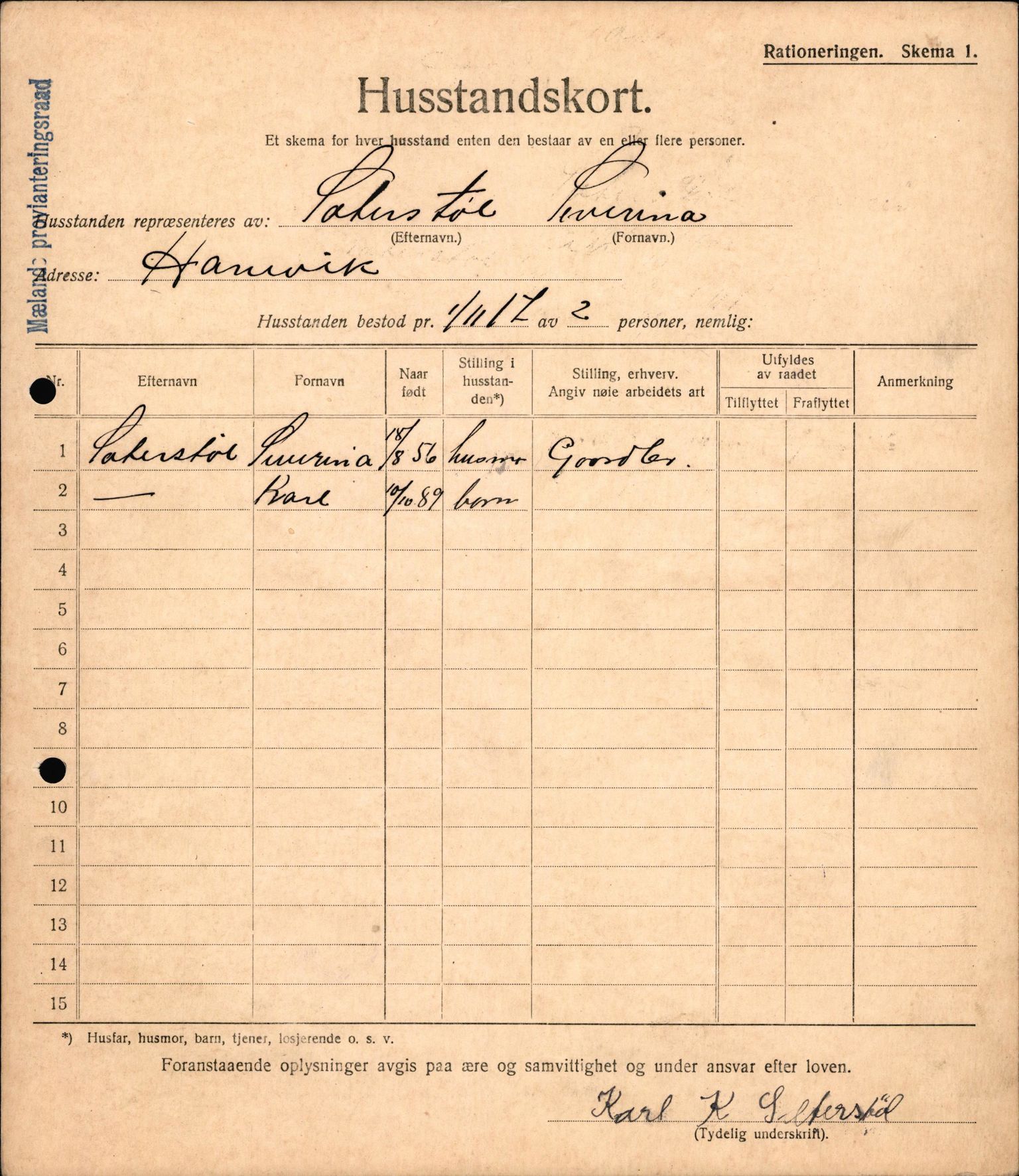 IKAH, Meland kommune, Provianteringsrådet, Husstander per 01.11.1917, 1917-1918, s. 4