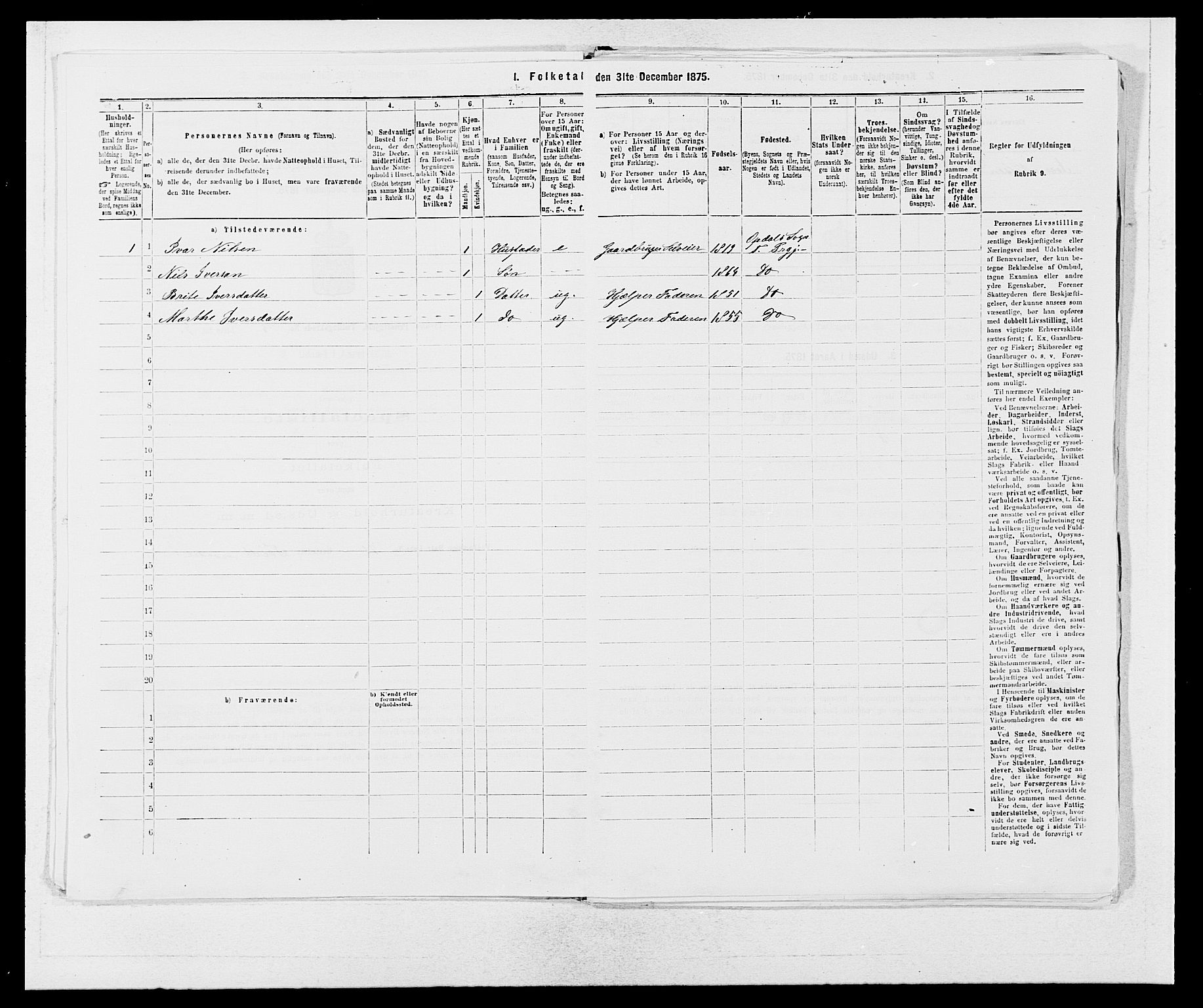 SAB, Folketelling 1875 for 1223P Tysnes prestegjeld, 1875, s. 229