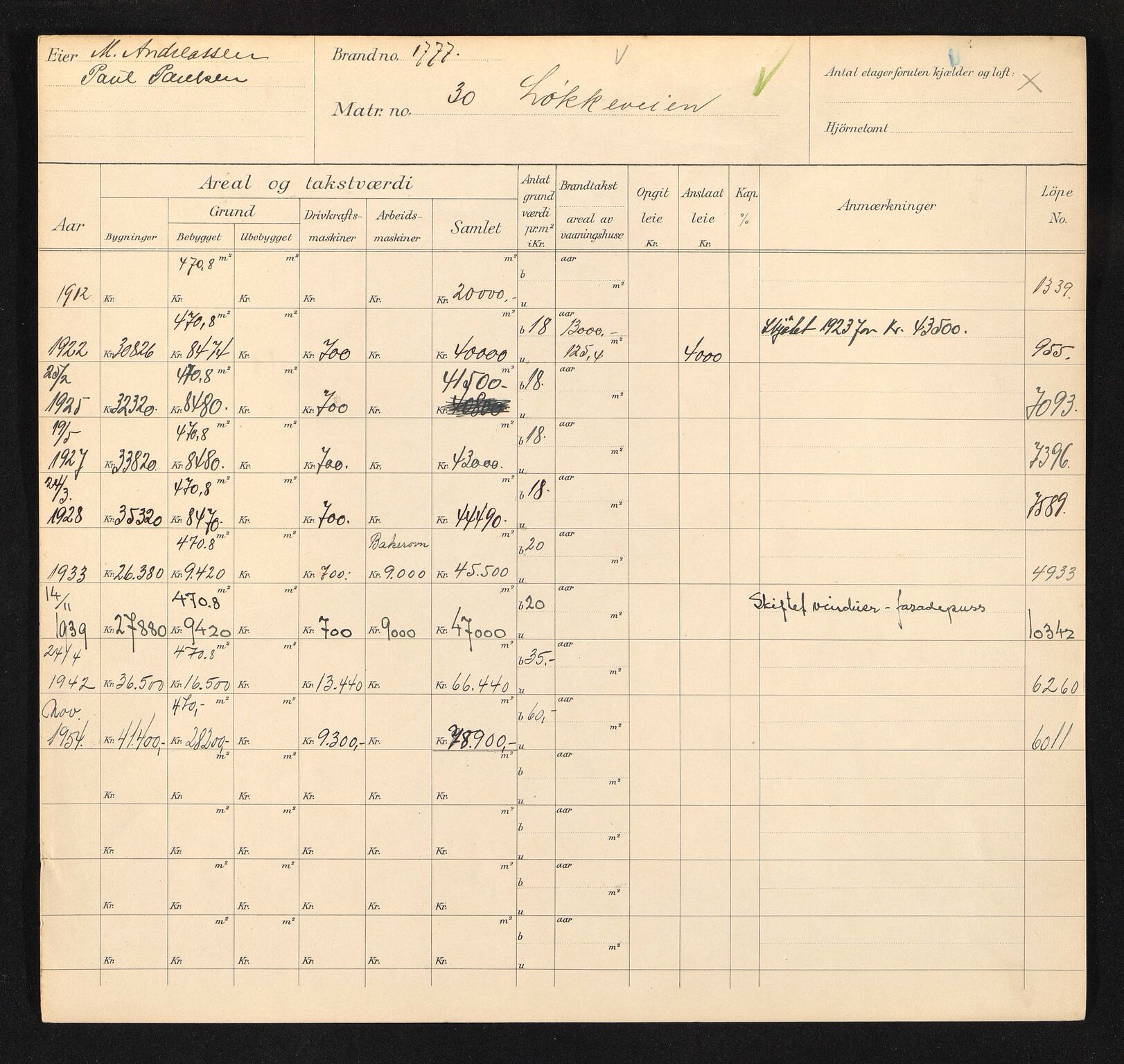 Stavanger kommune. Skattetakstvesenet, BYST/A-0440/F/Fa/Faa/L0029/0005: Skattetakstkort / Løkkeveien 27 - 60