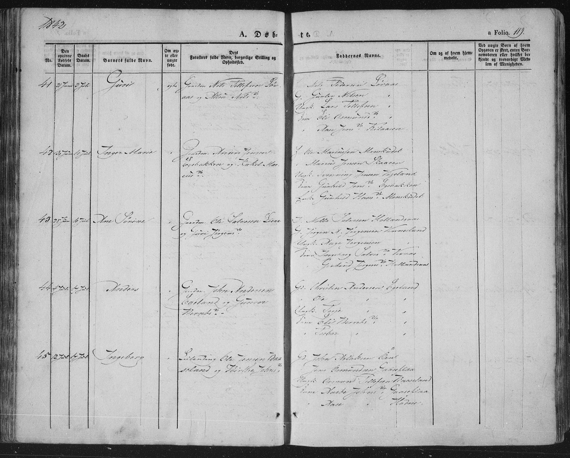 Vennesla sokneprestkontor, AV/SAK-1111-0045/Fa/Fac/L0004: Ministerialbok nr. A 4, 1834-1855, s. 119