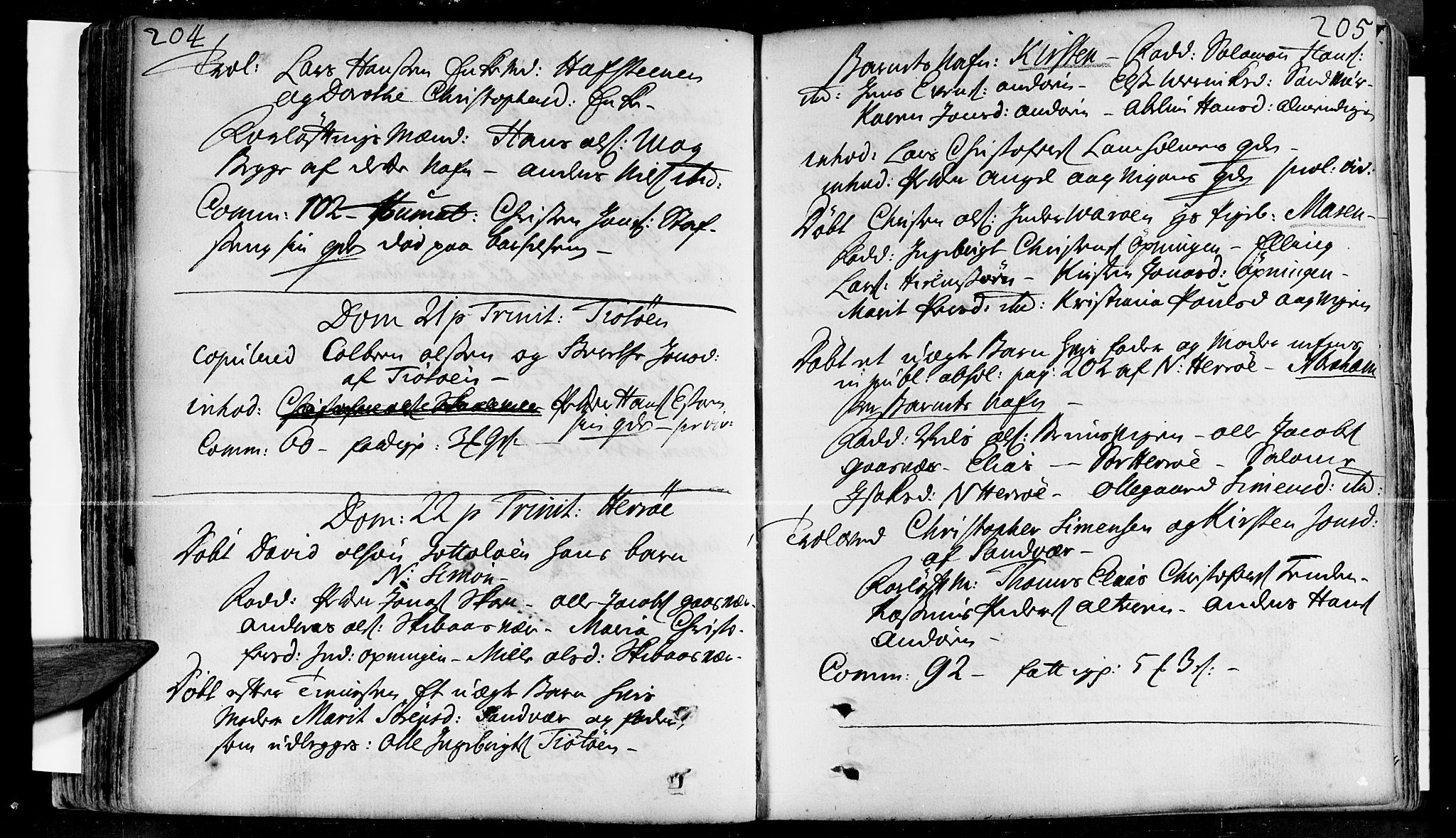 Ministerialprotokoller, klokkerbøker og fødselsregistre - Nordland, AV/SAT-A-1459/830/L0435: Ministerialbok nr. 830A04, 1737-1768, s. 204-205