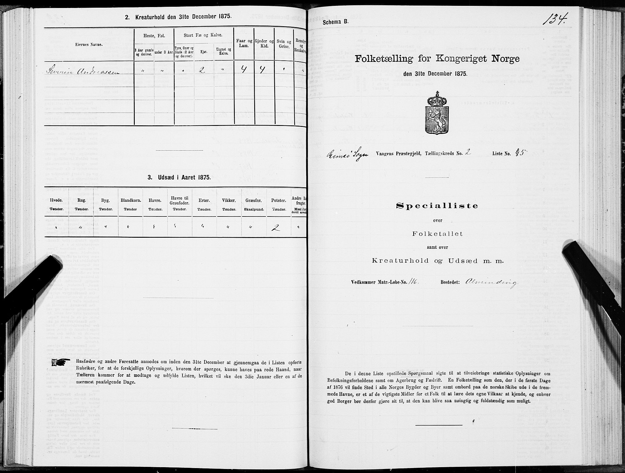 SAT, Folketelling 1875 for 1865P Vågan prestegjeld, 1875, s. 5134