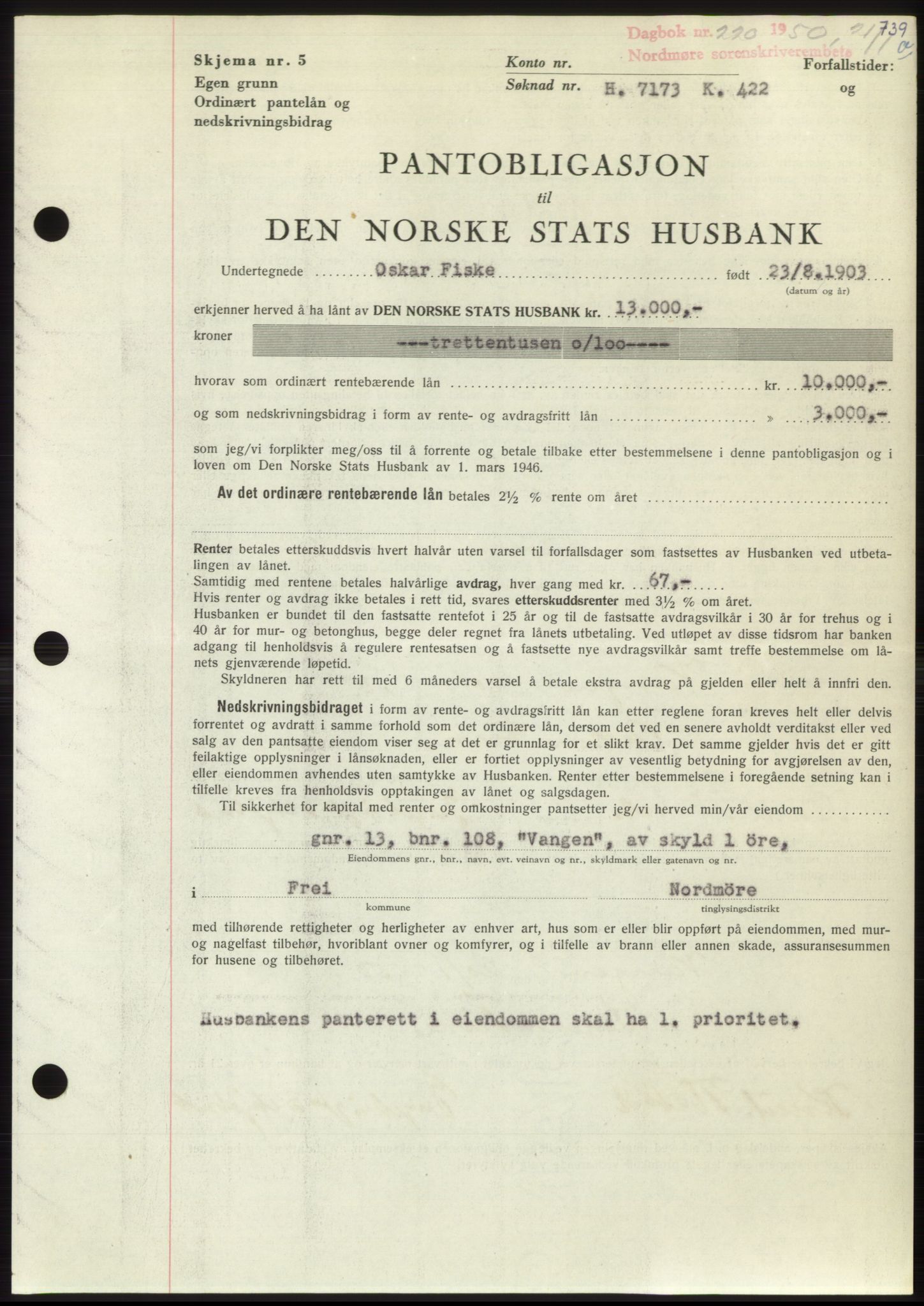 Nordmøre sorenskriveri, SAT/A-4132/1/2/2Ca: Pantebok nr. B103, 1949-1950, Dagboknr: 220/1950