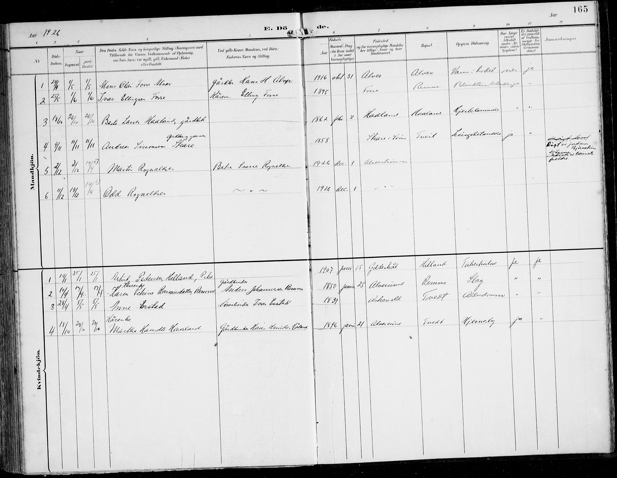 Alversund Sokneprestembete, AV/SAB-A-73901/H/Ha/Haa/Haaa/L0003: Ministerialbok nr. A 3, 1897-1926, s. 165