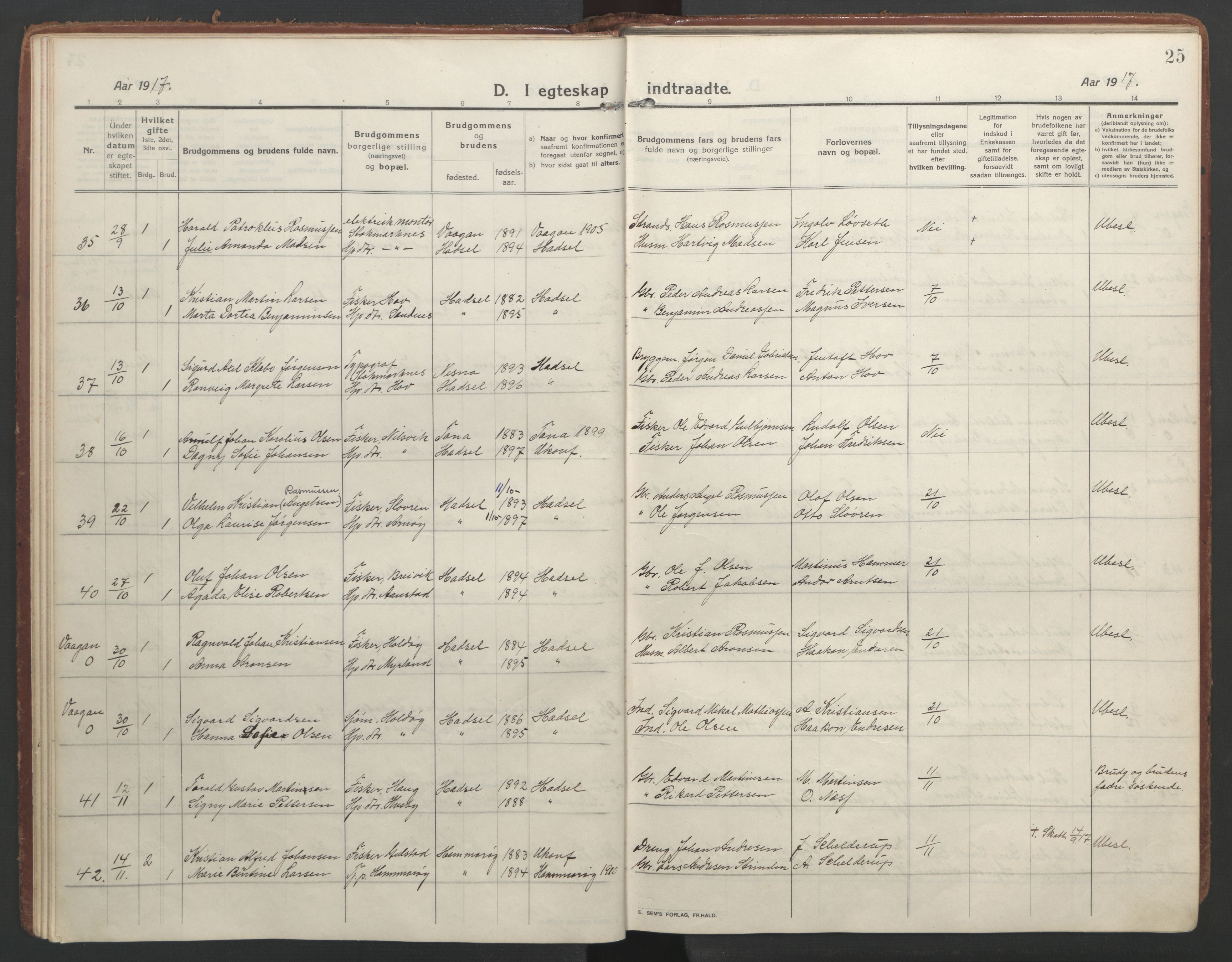 Ministerialprotokoller, klokkerbøker og fødselsregistre - Nordland, AV/SAT-A-1459/888/L1251: Ministerialbok nr. 888A17, 1913-1925, s. 25