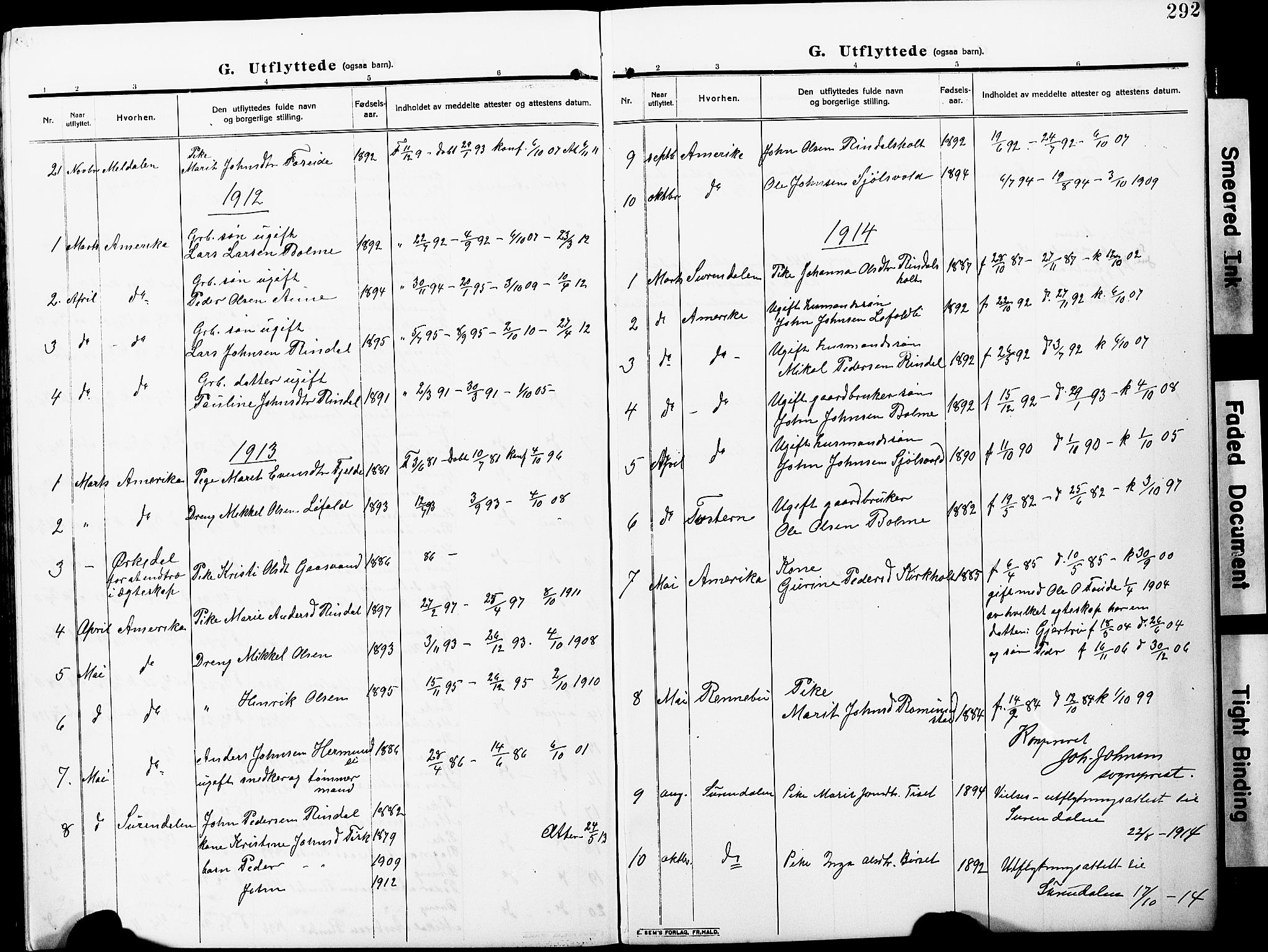 Ministerialprotokoller, klokkerbøker og fødselsregistre - Møre og Romsdal, AV/SAT-A-1454/598/L1079: Klokkerbok nr. 598C04, 1909-1927, s. 292