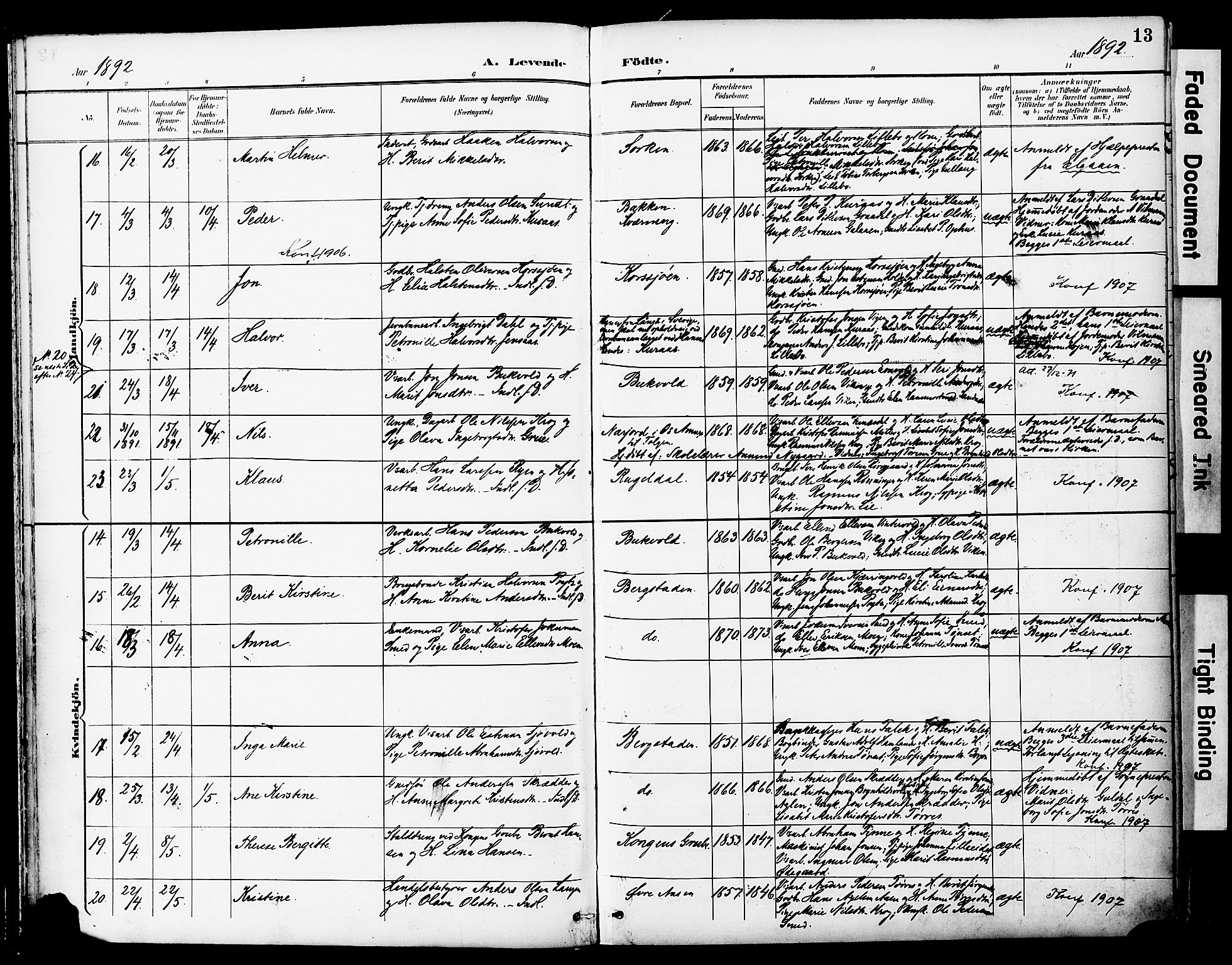 Ministerialprotokoller, klokkerbøker og fødselsregistre - Sør-Trøndelag, AV/SAT-A-1456/681/L0935: Ministerialbok nr. 681A13, 1890-1898, s. 13