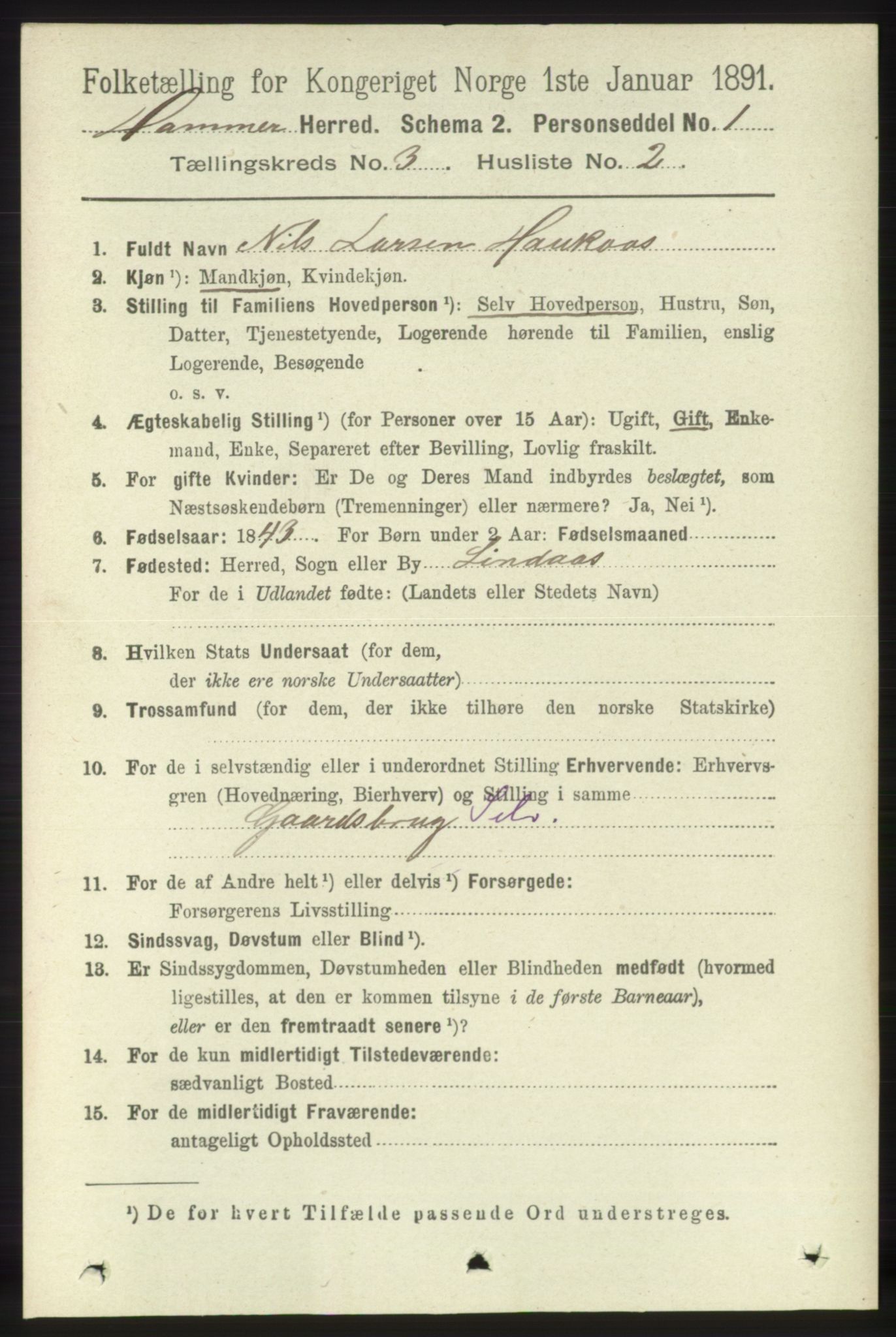 RA, Folketelling 1891 for 1254 Hamre herred, 1891, s. 539