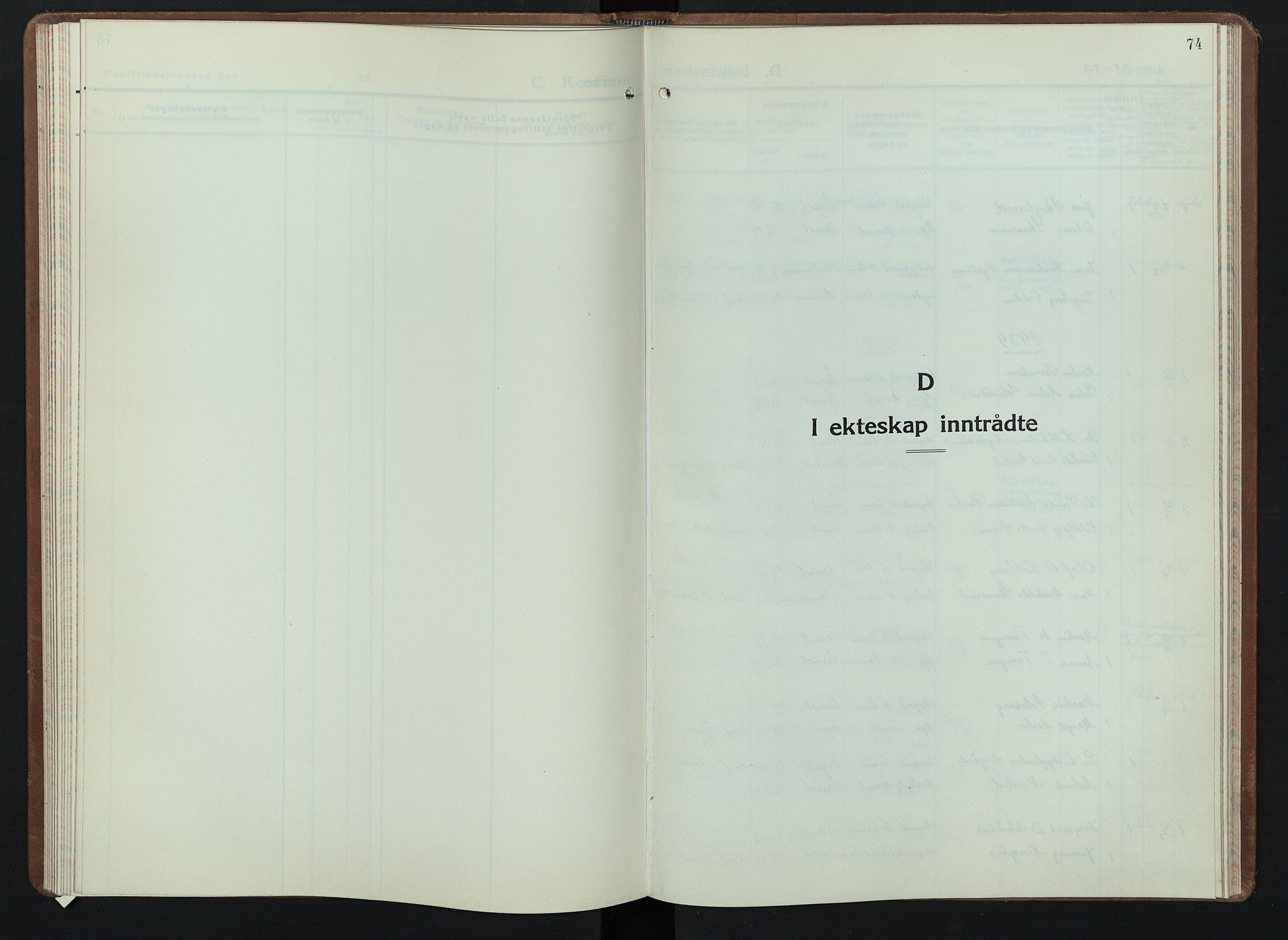 Åmot prestekontor, Hedmark, AV/SAH-PREST-056/H/Ha/Hab/L0007: Klokkerbok nr. 7, 1937-1949, s. 74