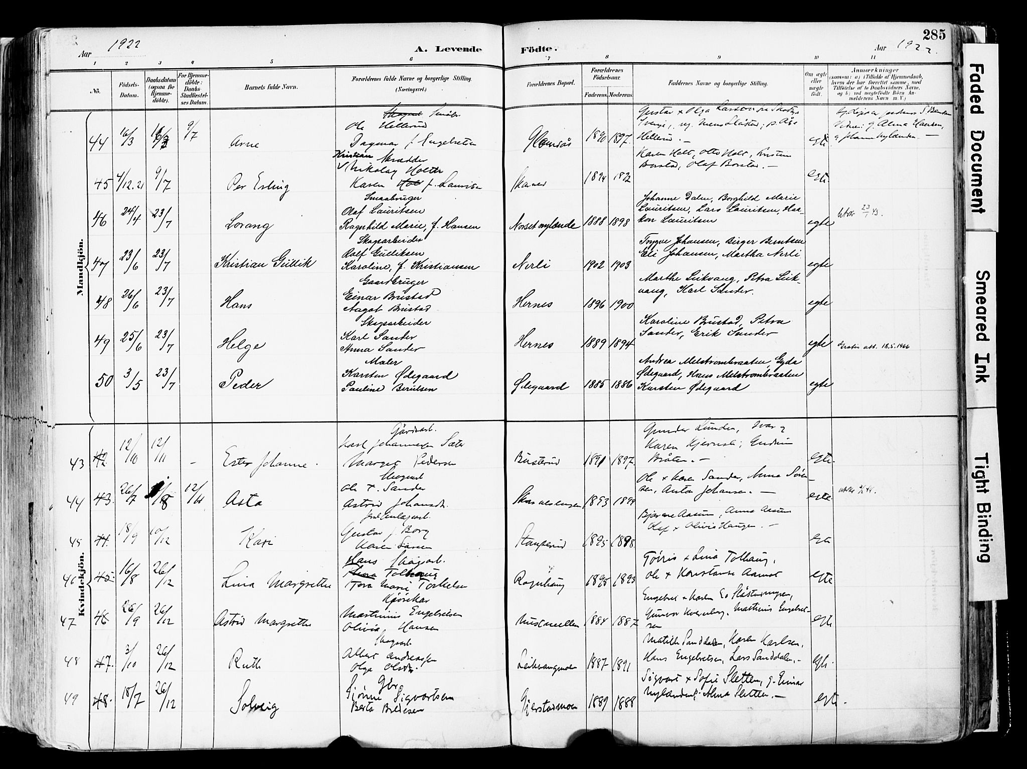Sør-Odal prestekontor, AV/SAH-PREST-030/H/Ha/Haa/L0006: Ministerialbok nr. 6, 1886-1931, s. 285