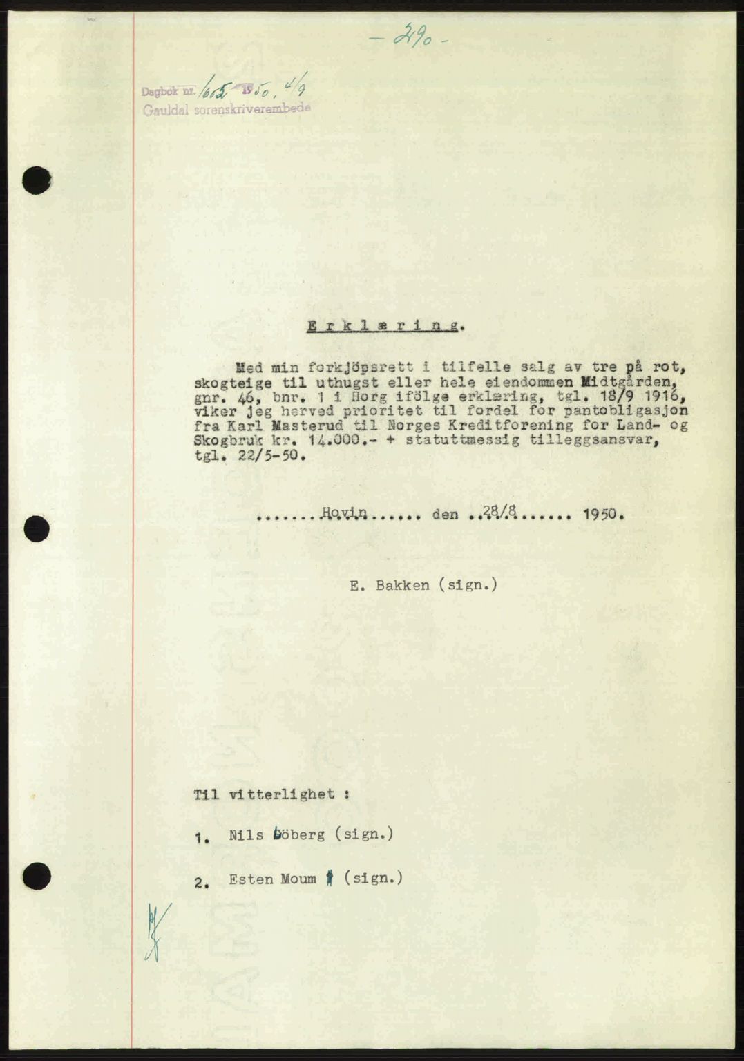 Gauldal sorenskriveri, SAT/A-0014/1/2/2C: Pantebok nr. A11, 1950-1950, Dagboknr: 1605/1950