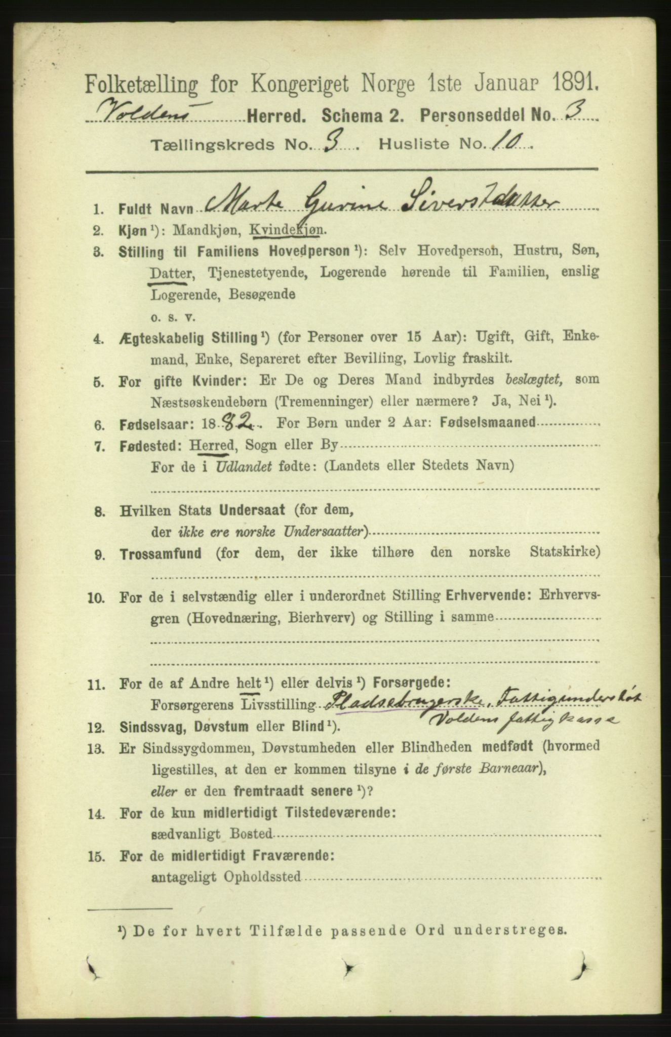 RA, Folketelling 1891 for 1519 Volda herred, 1891, s. 1705