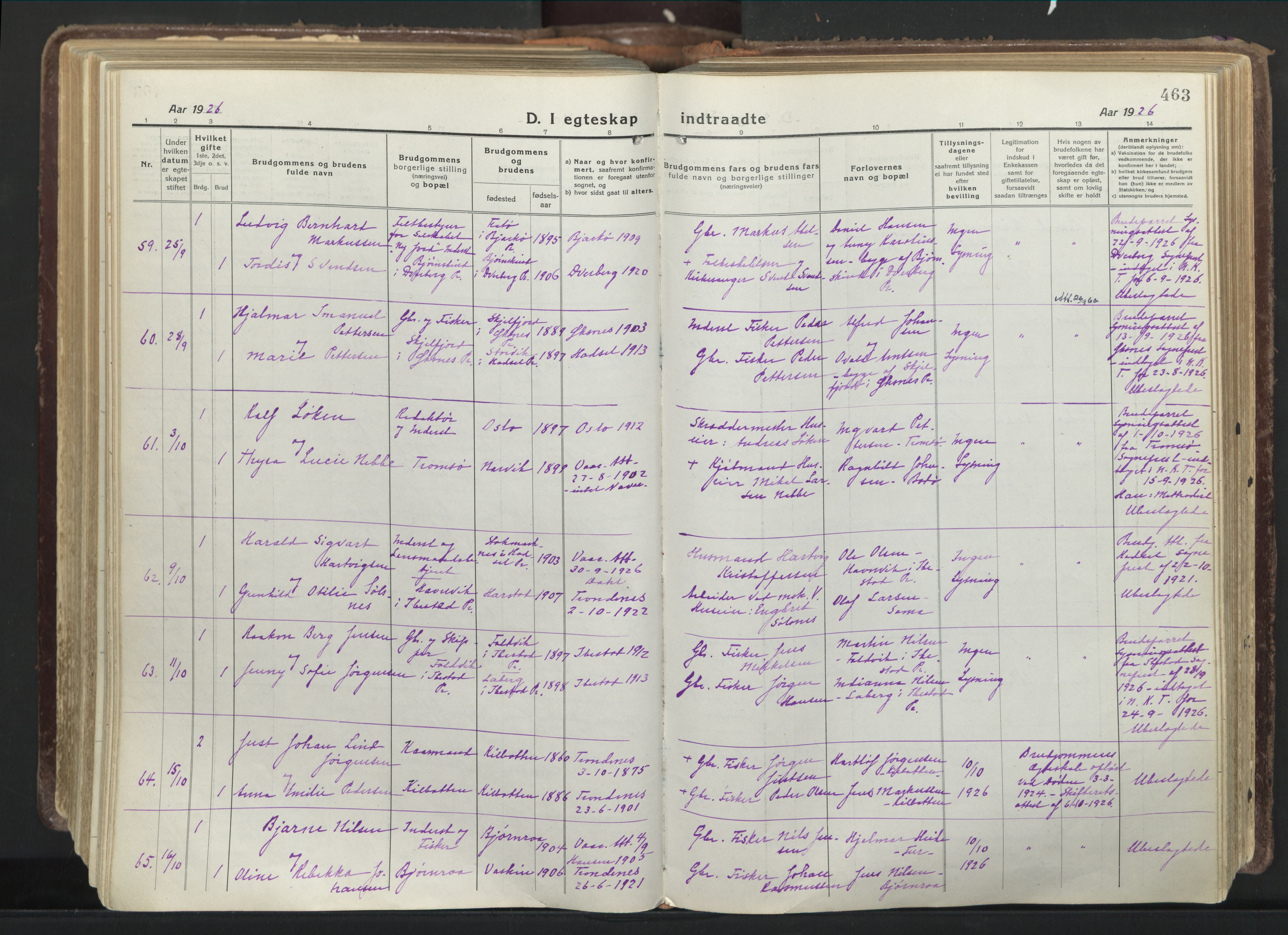 Trondenes sokneprestkontor, SATØ/S-1319/H/Ha/L0019kirke: Ministerialbok nr. 19, 1919-1928, s. 463