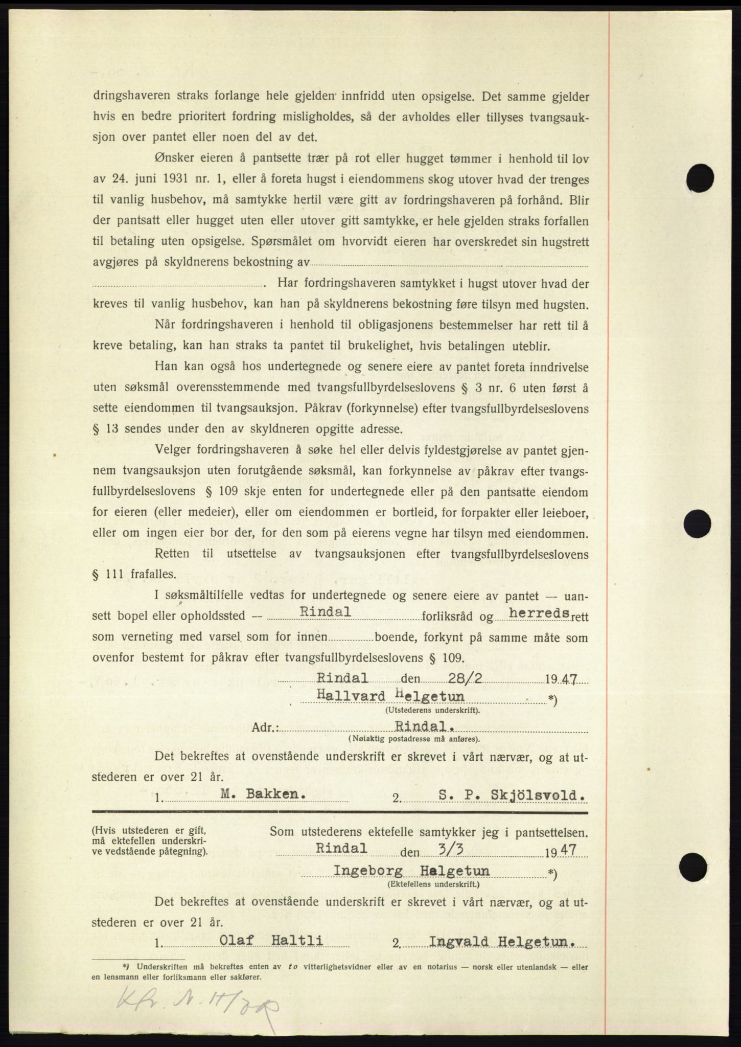 Nordmøre sorenskriveri, AV/SAT-A-4132/1/2/2Ca: Pantebok nr. B95, 1946-1947, Dagboknr: 637/1947