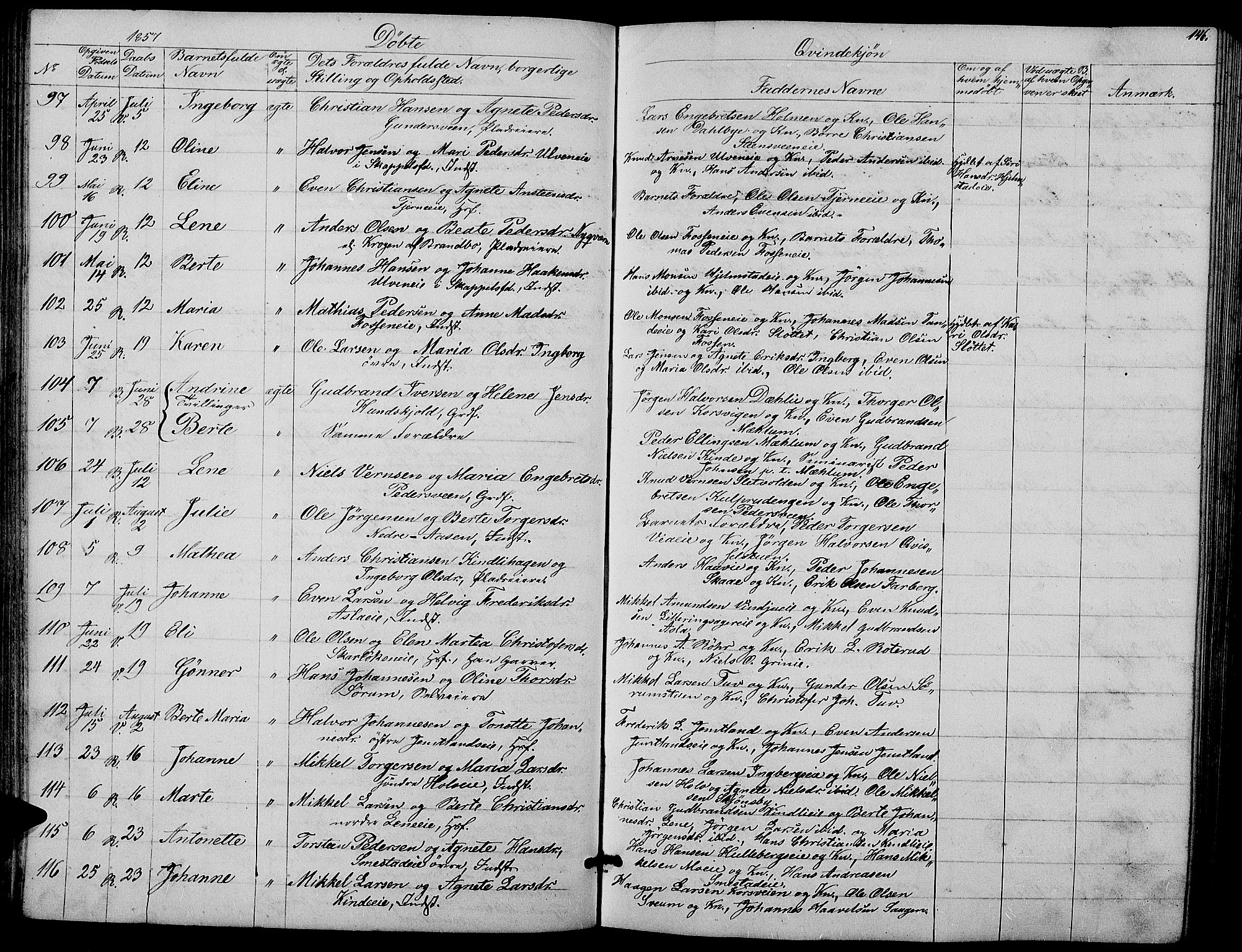 Ringsaker prestekontor, AV/SAH-PREST-014/L/La/L0006: Klokkerbok nr. 6, 1851-1860, s. 146