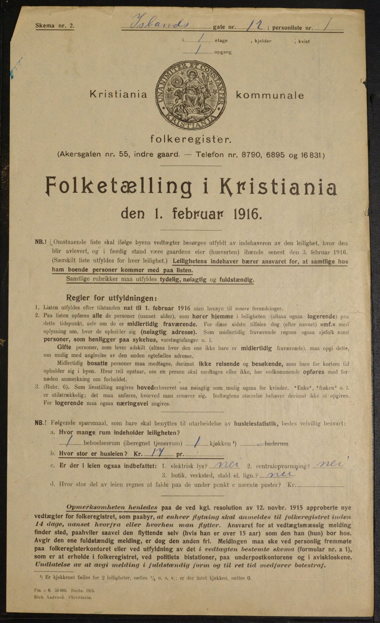 OBA, Kommunal folketelling 1.2.1916 for Kristiania, 1916, s. 45660