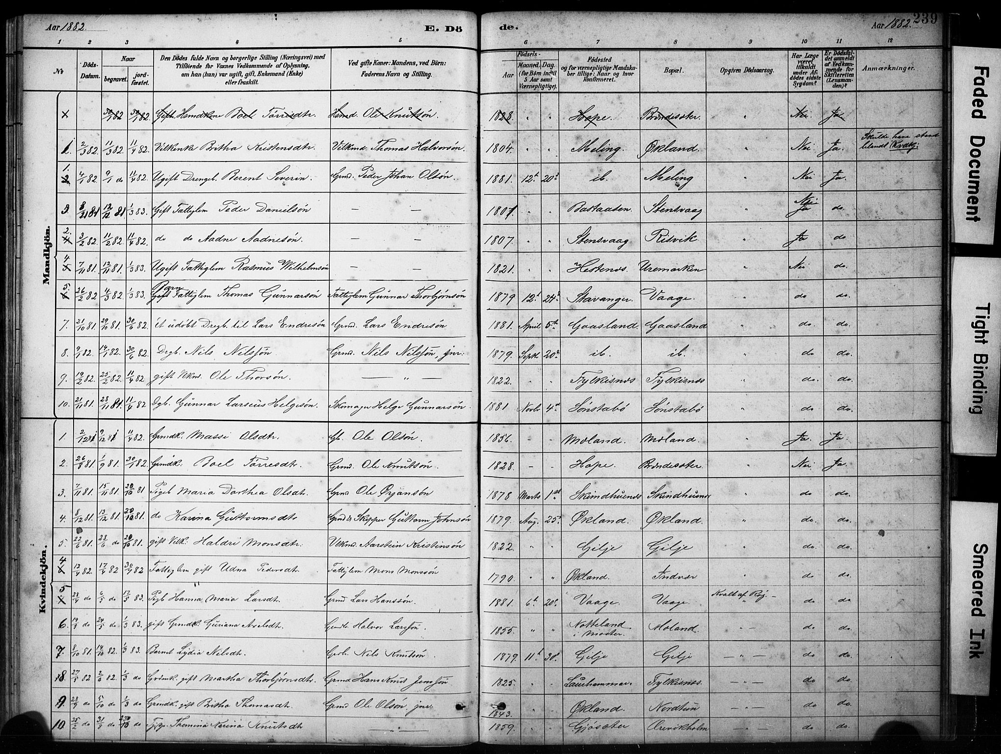 Finnås sokneprestembete, AV/SAB-A-99925/H/Ha/Hab/Habb/L0003: Klokkerbok nr. B 3, 1882-1897, s. 239