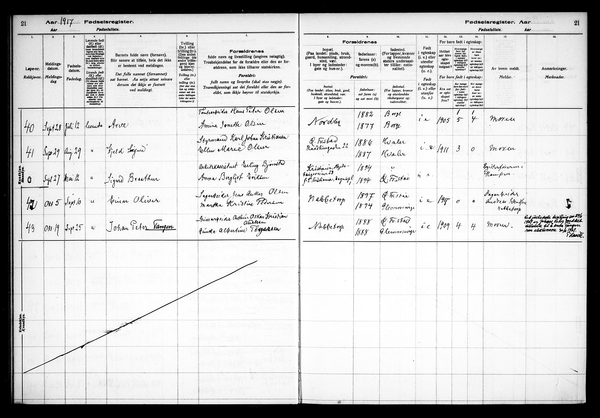 Østre Fredrikstad prestekontor Kirkebøker, AV/SAO-A-10907/J/Ja/L0001: Fødselsregister nr. 1, 1916-1936, s. 21