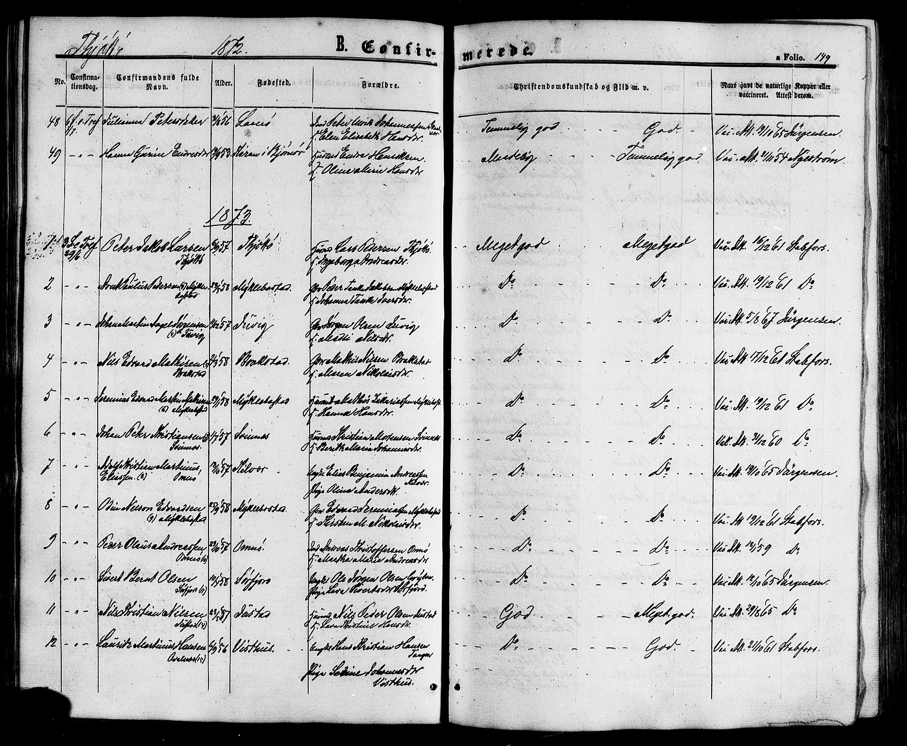 Ministerialprotokoller, klokkerbøker og fødselsregistre - Nordland, AV/SAT-A-1459/817/L0262: Ministerialbok nr. 817A03/ 1, 1862-1877, s. 149