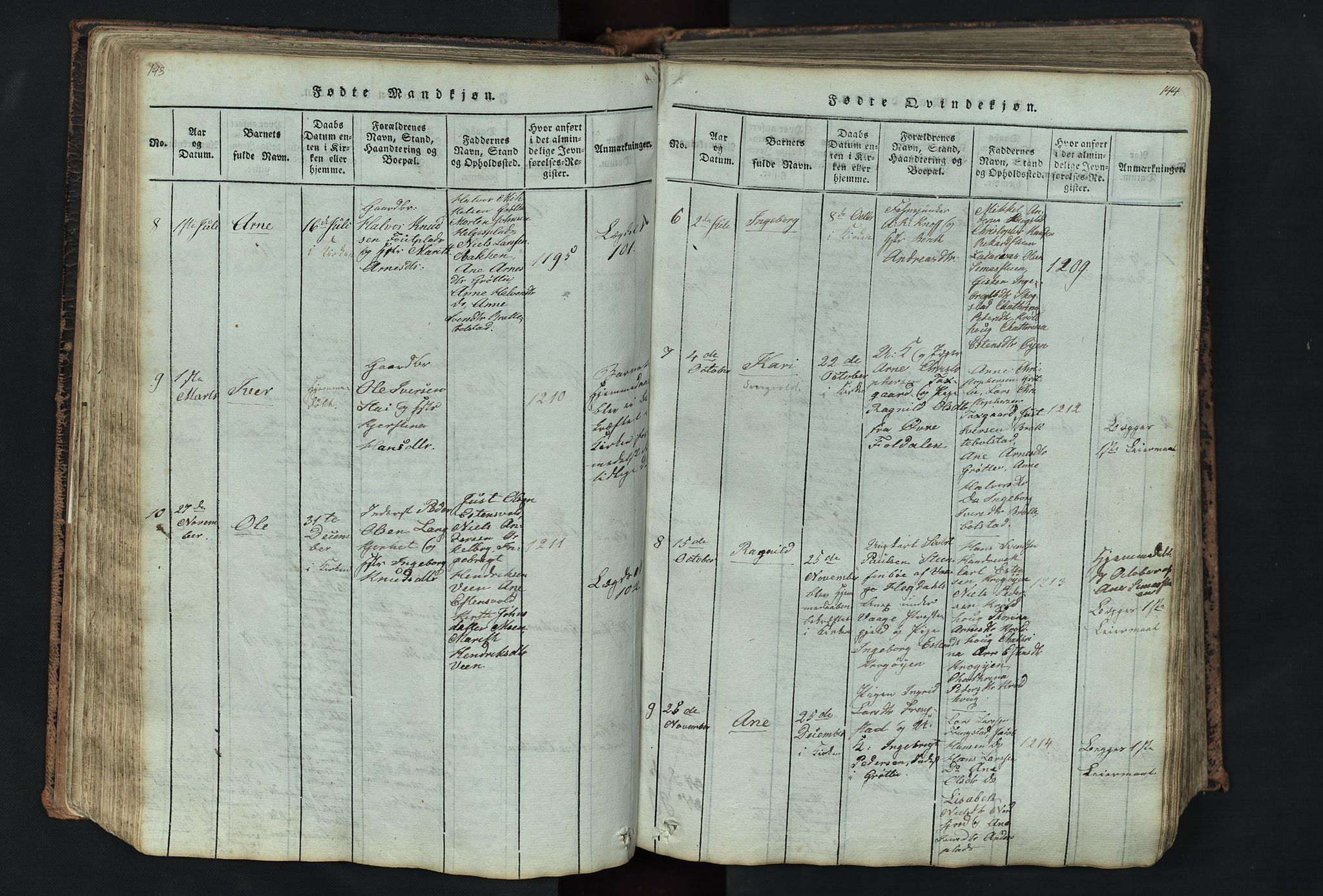 Kvikne prestekontor, AV/SAH-PREST-064/H/Ha/Hab/L0001: Klokkerbok nr. 1, 1815-1895, s. 143-144