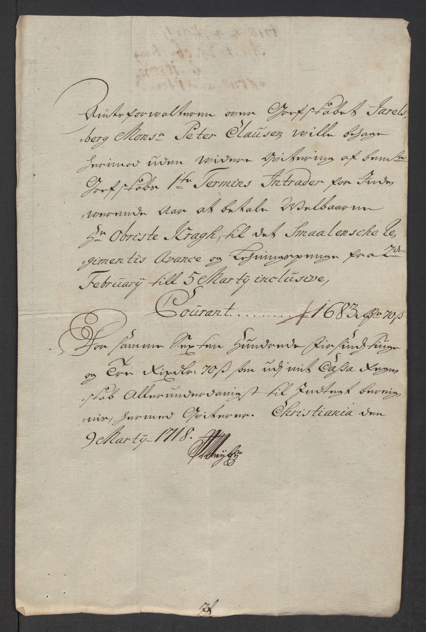 Rentekammeret inntil 1814, Reviderte regnskaper, Fogderegnskap, AV/RA-EA-4092/R32/L1882: Fogderegnskap Jarlsberg grevskap, 1718, s. 352