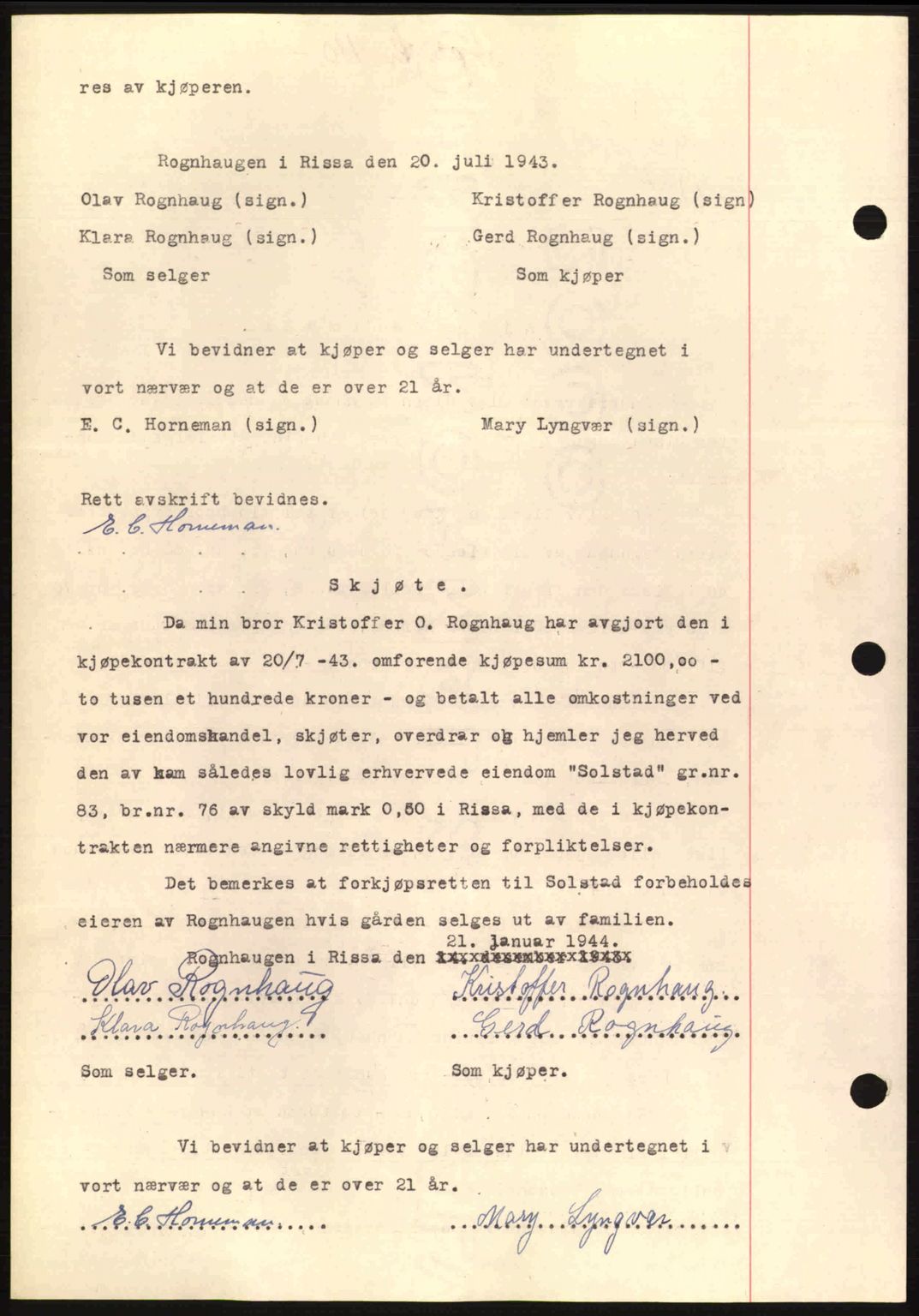 Fosen sorenskriveri, AV/SAT-A-1107/1/2/2C: Pantebok nr. A3, 1943-1945, Dagboknr: 192/1944