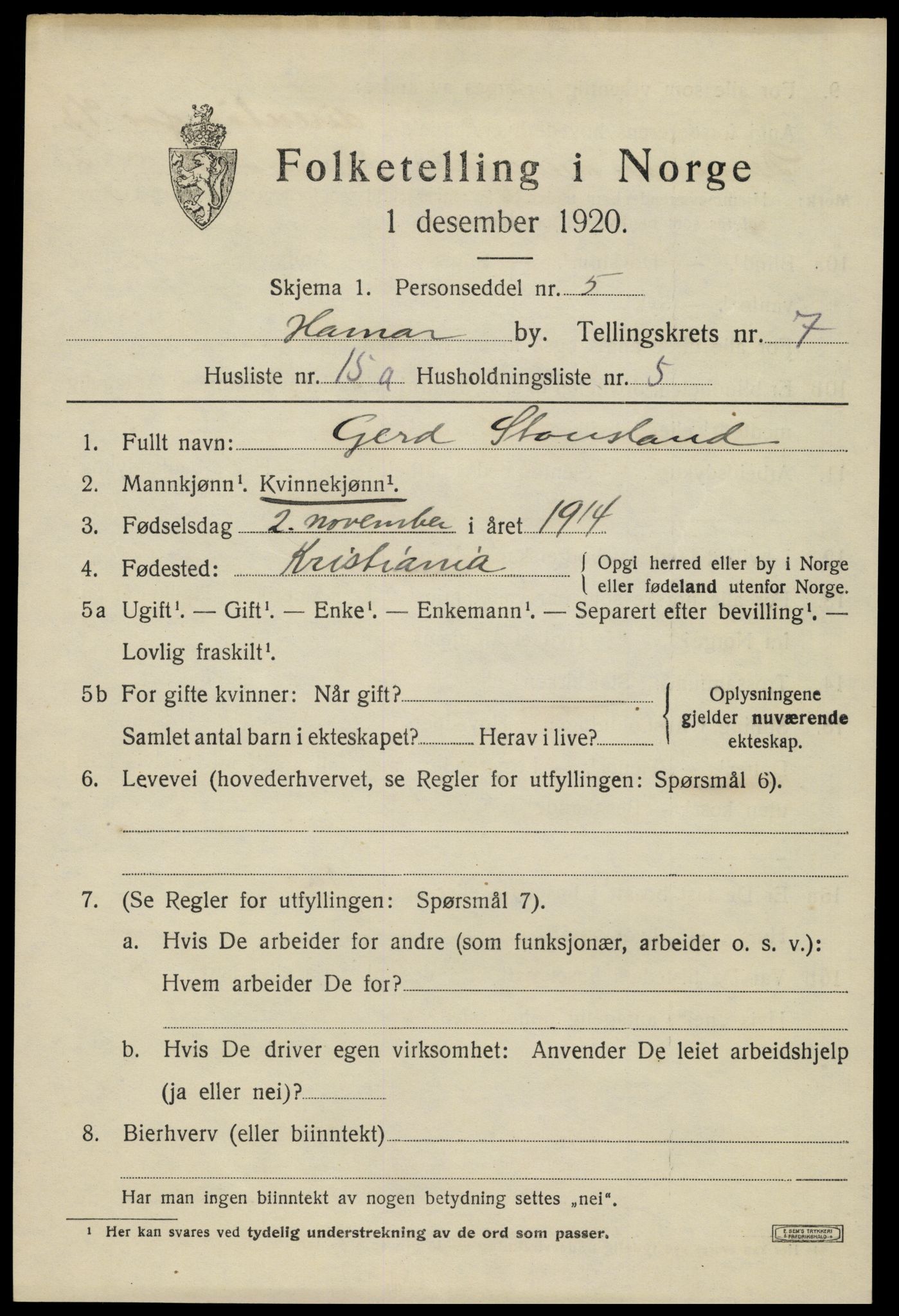 SAH, Folketelling 1920 for 0401 Hamar kjøpstad, 1920, s. 13161