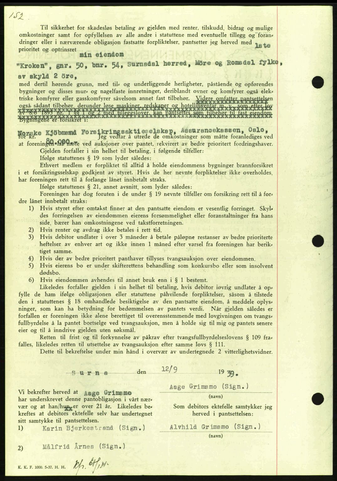 Nordmøre sorenskriveri, AV/SAT-A-4132/1/2/2Ca: Pantebok nr. B86, 1939-1940, Dagboknr: 2881/1939