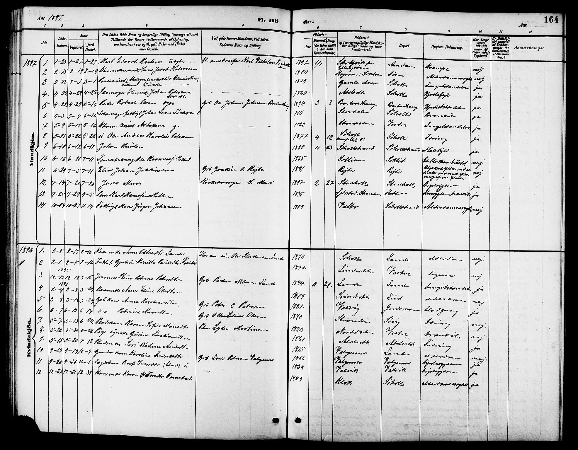 Ministerialprotokoller, klokkerbøker og fødselsregistre - Møre og Romsdal, SAT/A-1454/522/L0327: Klokkerbok nr. 522C06, 1890-1915, s. 164