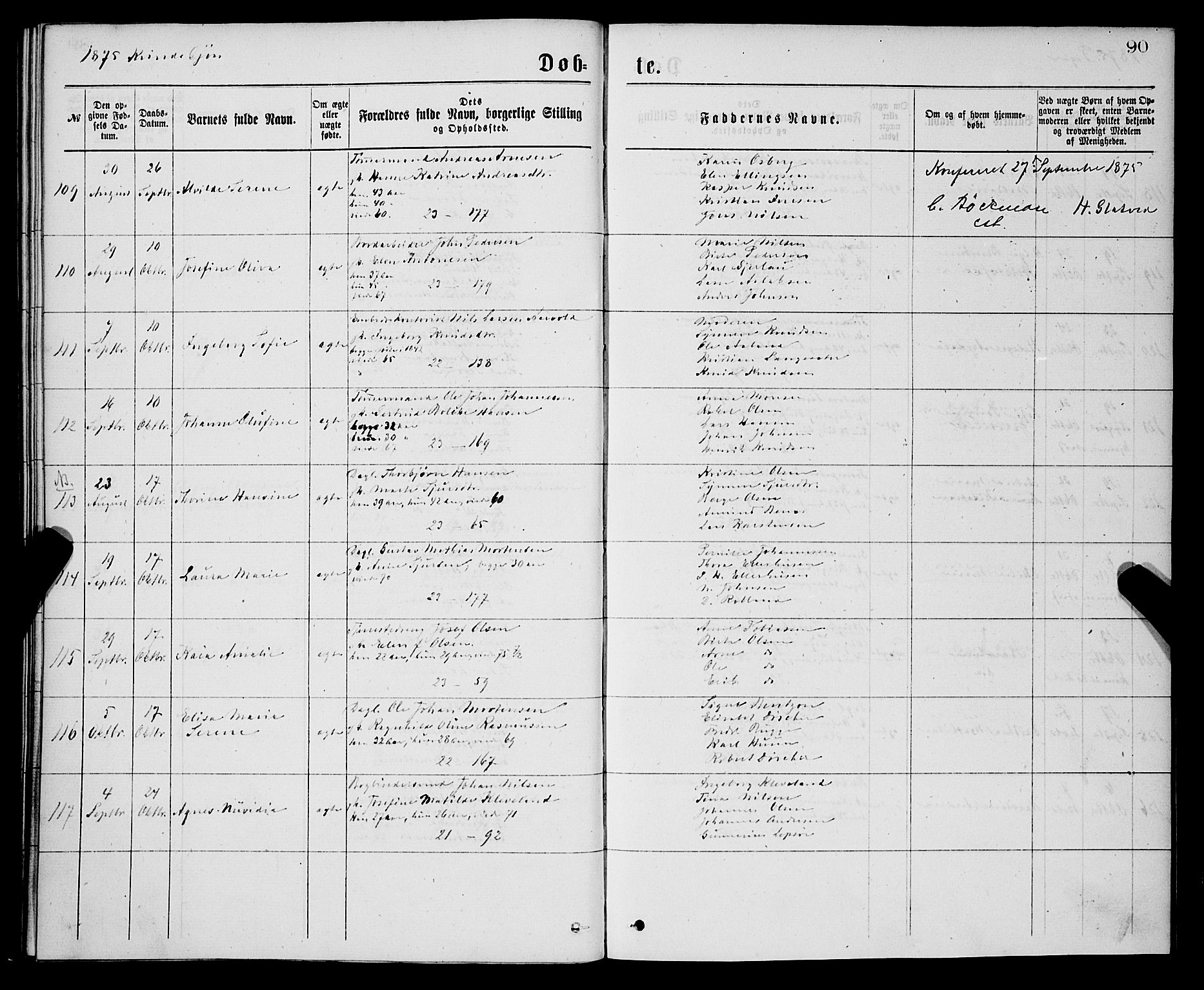 Korskirken sokneprestembete, AV/SAB-A-76101/H/Hab: Klokkerbok nr. B 7, 1874-1878, s. 90