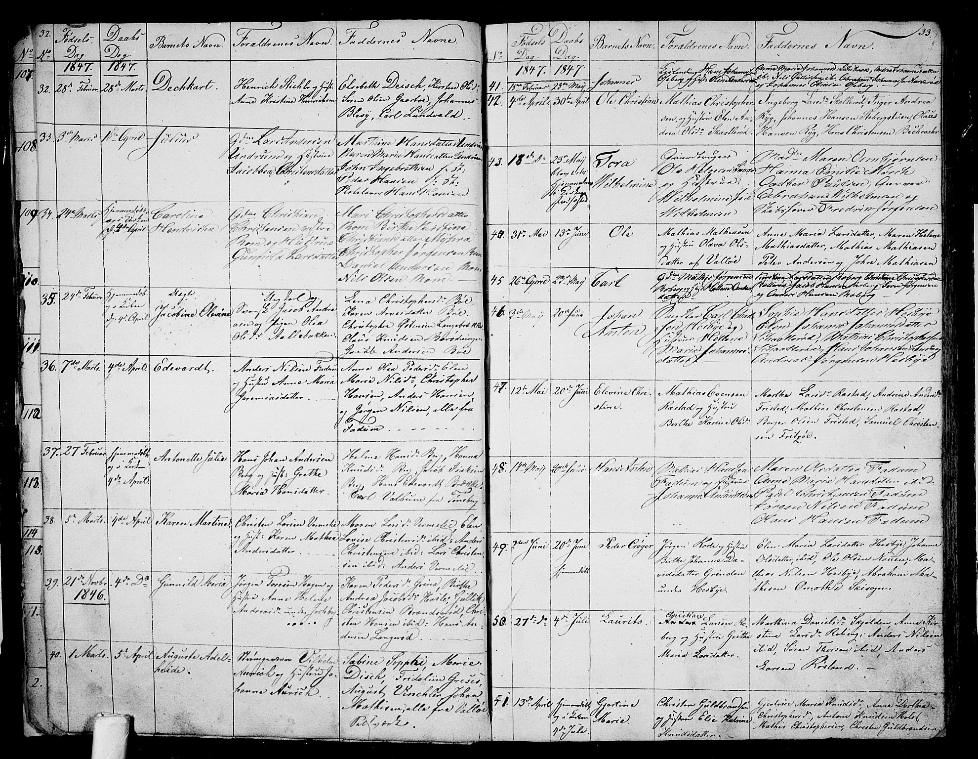 Sem kirkebøker, AV/SAKO-A-5/G/Ga/L0003: Klokkerbok nr. I 3, 1844-1855, s. 32-33