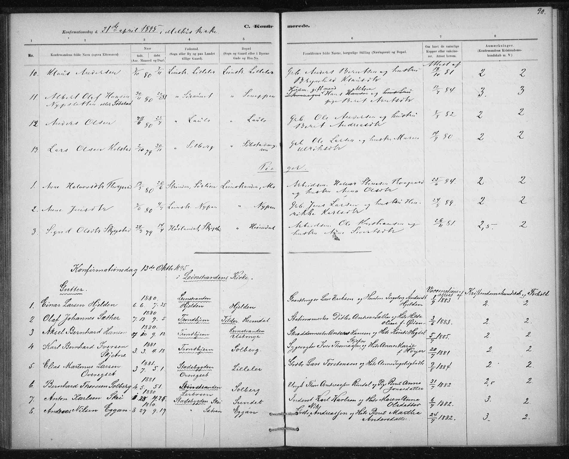 Ministerialprotokoller, klokkerbøker og fødselsregistre - Sør-Trøndelag, AV/SAT-A-1456/613/L0392: Ministerialbok nr. 613A01, 1887-1906, s. 90