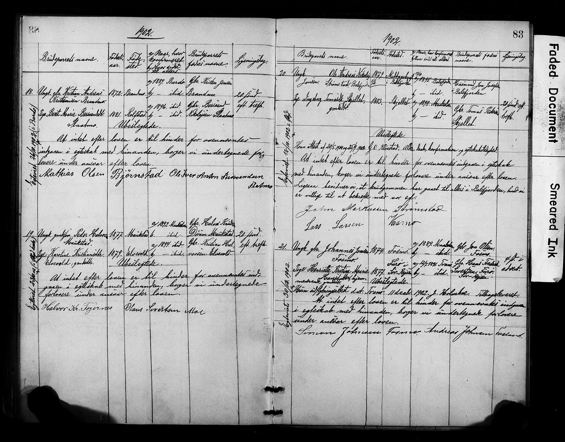 Målselv sokneprestembete, AV/SATØ-S-1311/I/Id/L0039: Lysningsprotokoll nr. 39, 1889-1905, s. 83