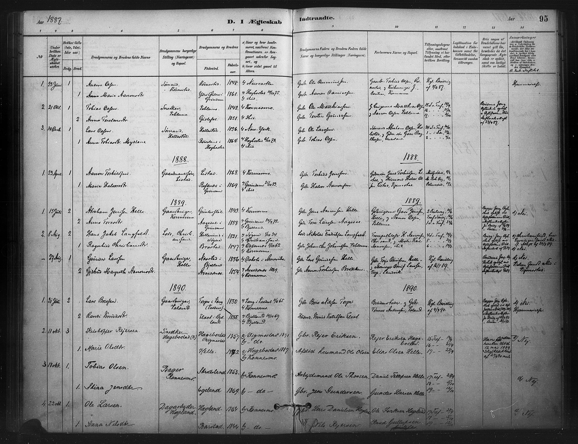 Nord-Audnedal sokneprestkontor, AV/SAK-1111-0032/F/Fa/Faa/L0003: Ministerialbok nr. A 3, 1882-1900, s. 95
