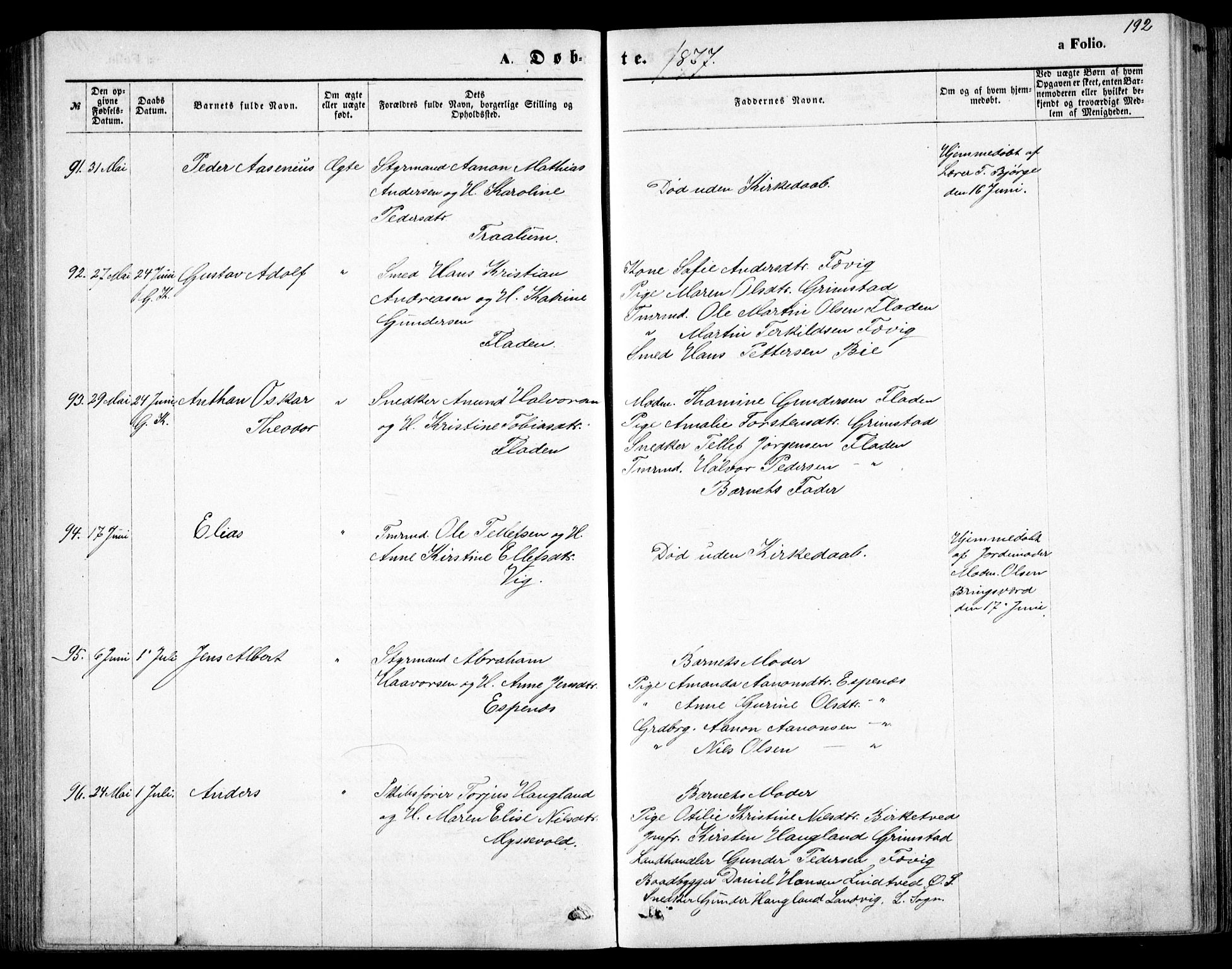 Fjære sokneprestkontor, AV/SAK-1111-0011/F/Fb/L0010: Klokkerbok nr. B 10, 1871-1880, s. 192
