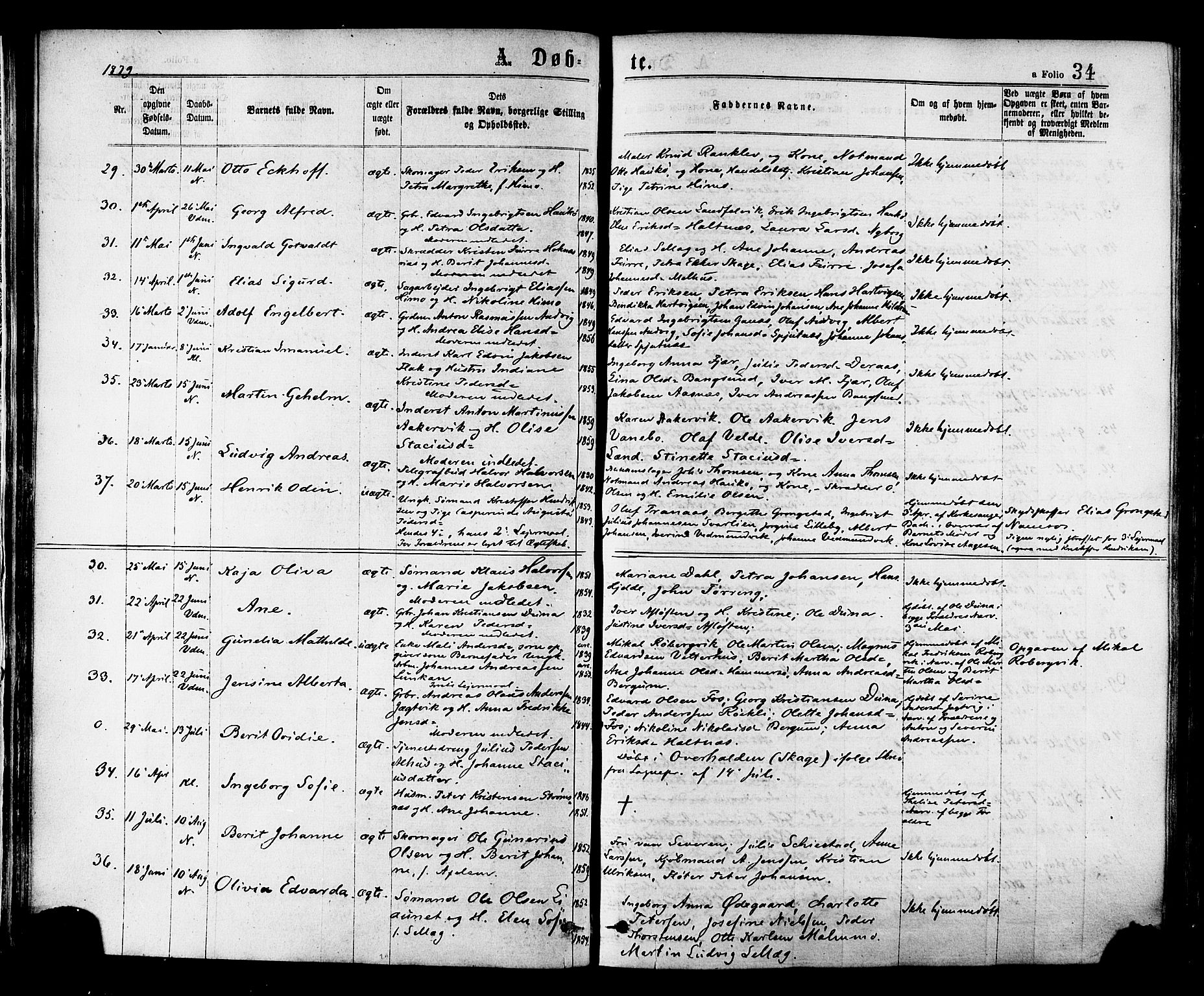 Ministerialprotokoller, klokkerbøker og fødselsregistre - Nord-Trøndelag, SAT/A-1458/768/L0572: Ministerialbok nr. 768A07, 1874-1886, s. 34